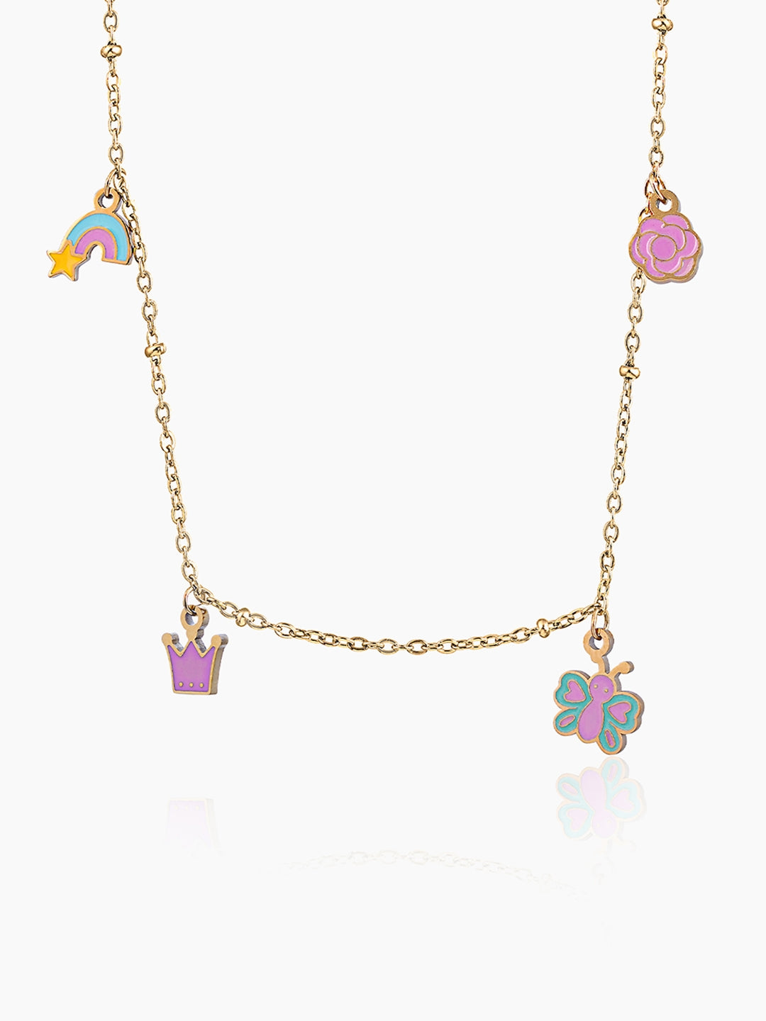 Fairy Tales, Rainbow, Butterfly Charms 18K Gold Plated Kid's Necklace