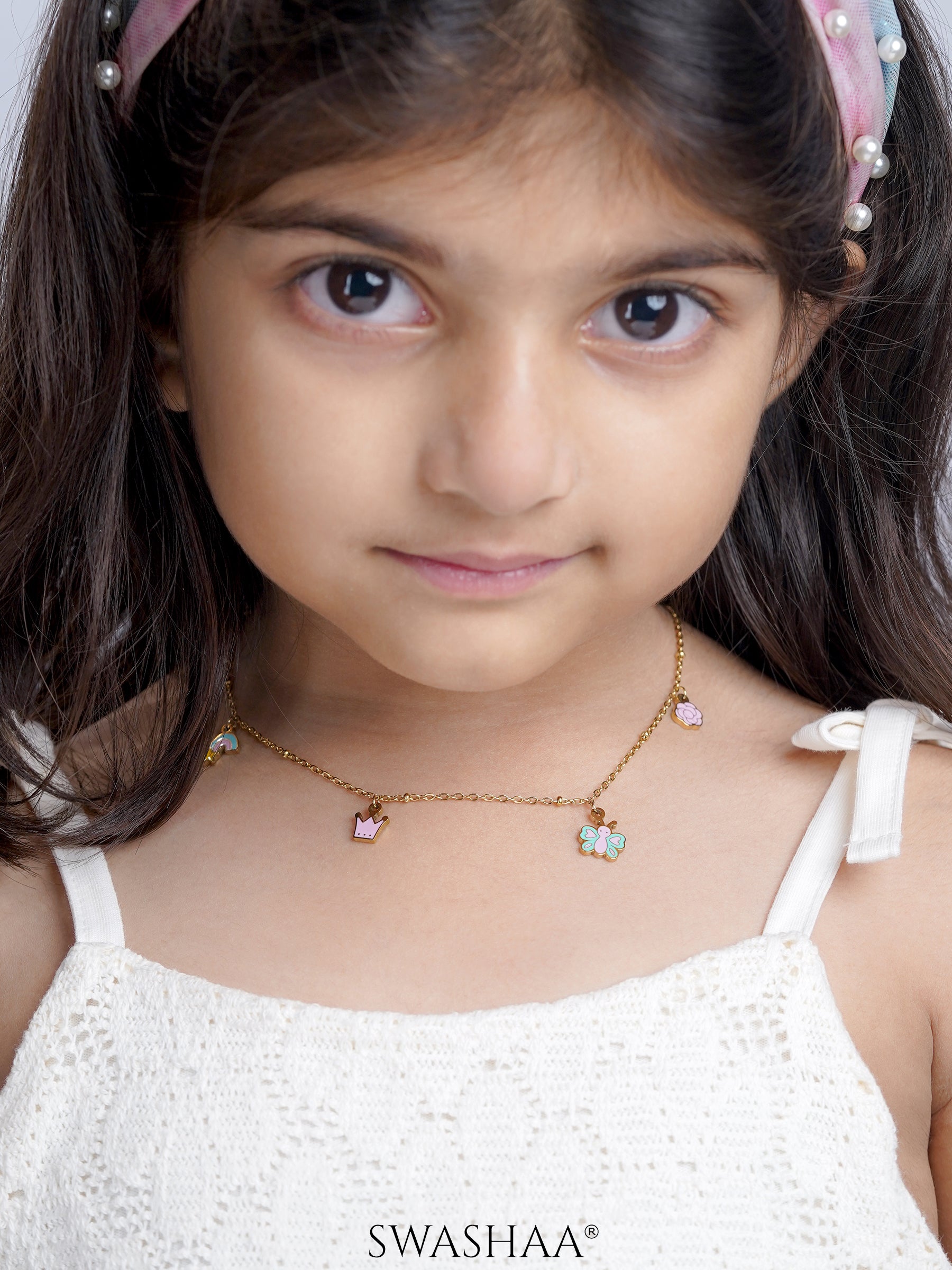 Fairy Tales, Rainbow, Butterfly Charms 18K Gold Plated Kid's Necklace