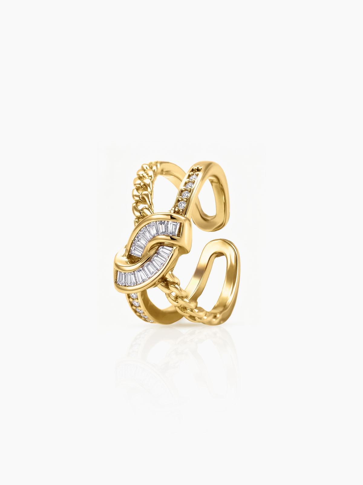 Faith Curved Bands Interlink 14K Gold Plated Ring
