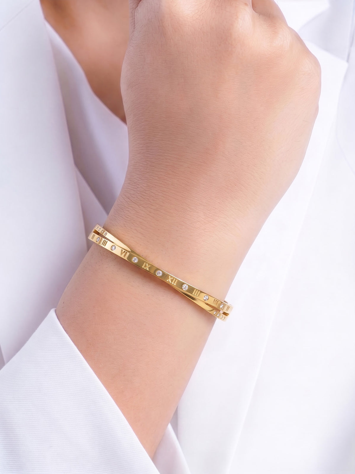 Felicia Diamond 18K Gold Plated Women's Solid Band Bracelets