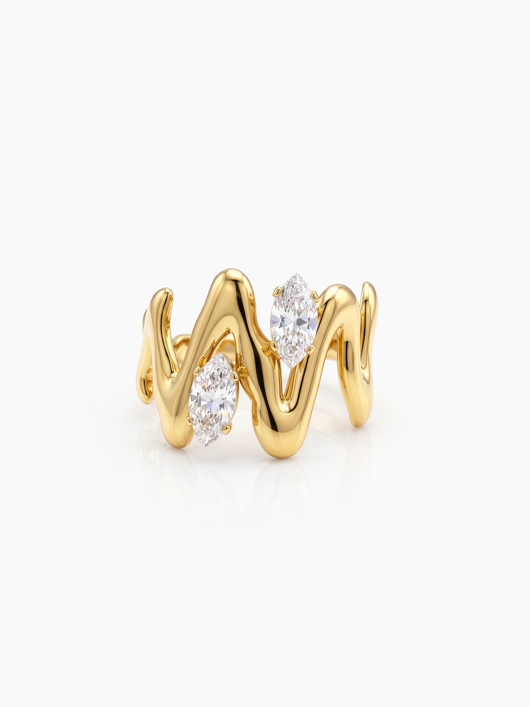 Fenella Diamond Solitaire Wave 18K Gold Plated Women's Ring