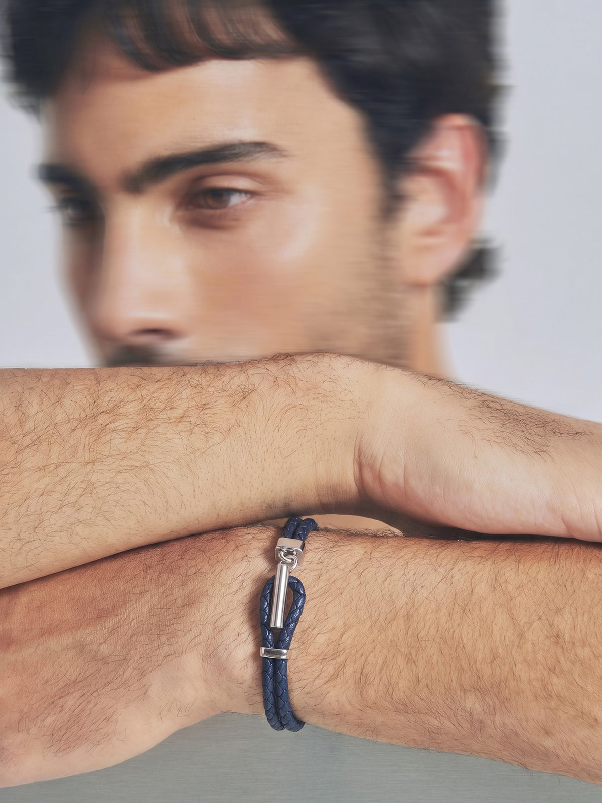 Fenric Navy Blue - Silver Men's Leather Bracelet