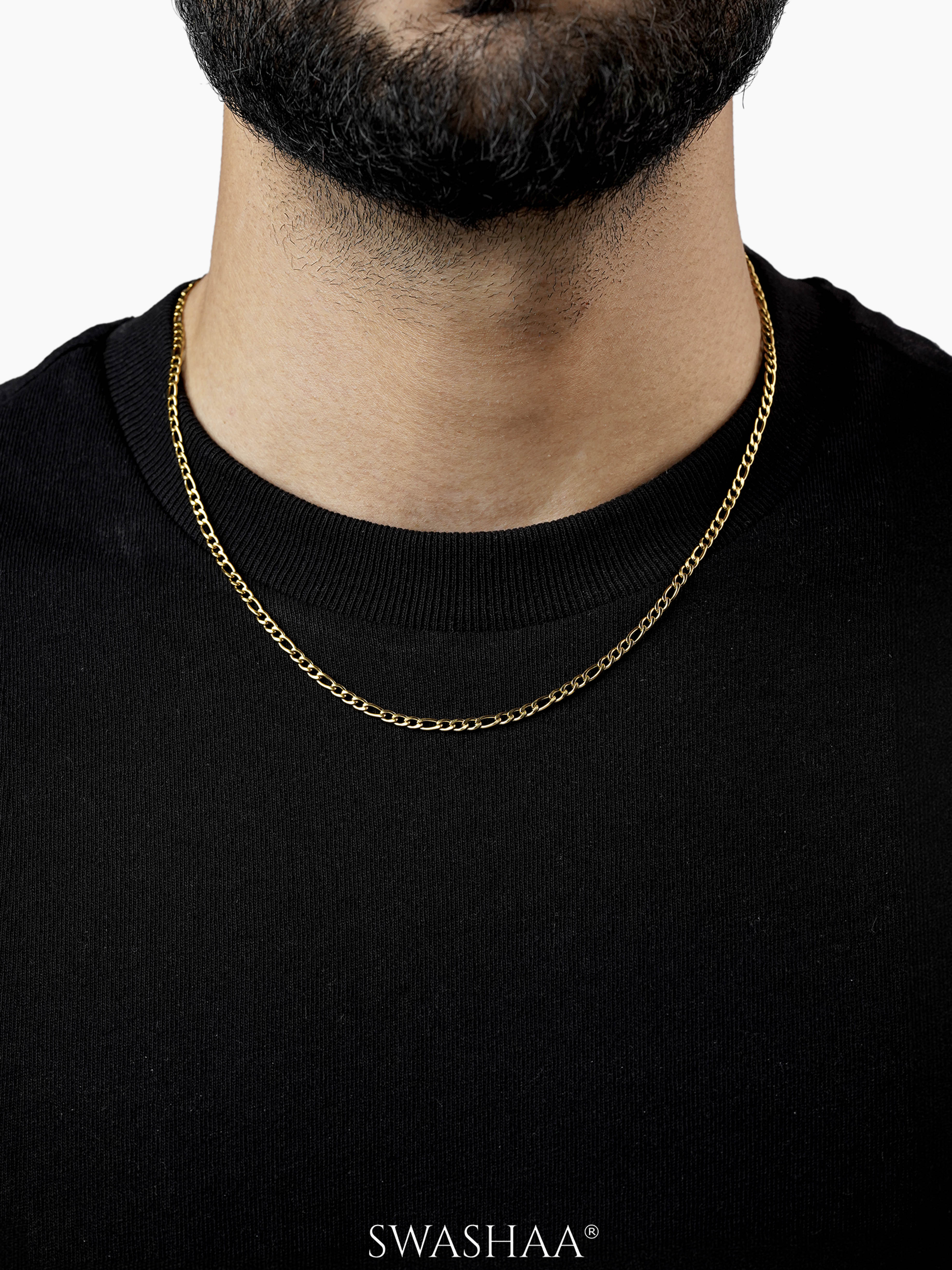 Figaro Alternating Link 18K Gold Plated 3MM Men's Chain