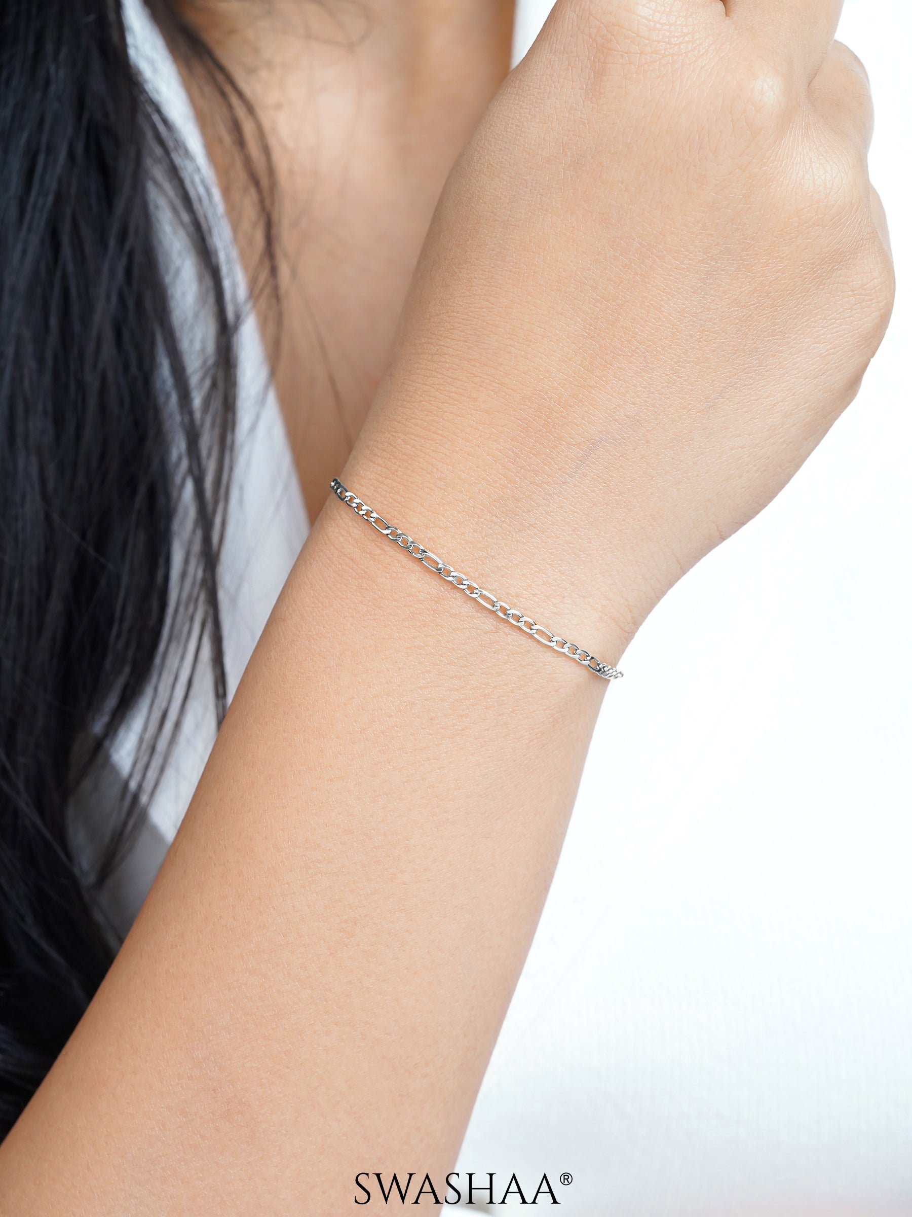 Figaro Chain 2MM Sliver Women's Bracelet