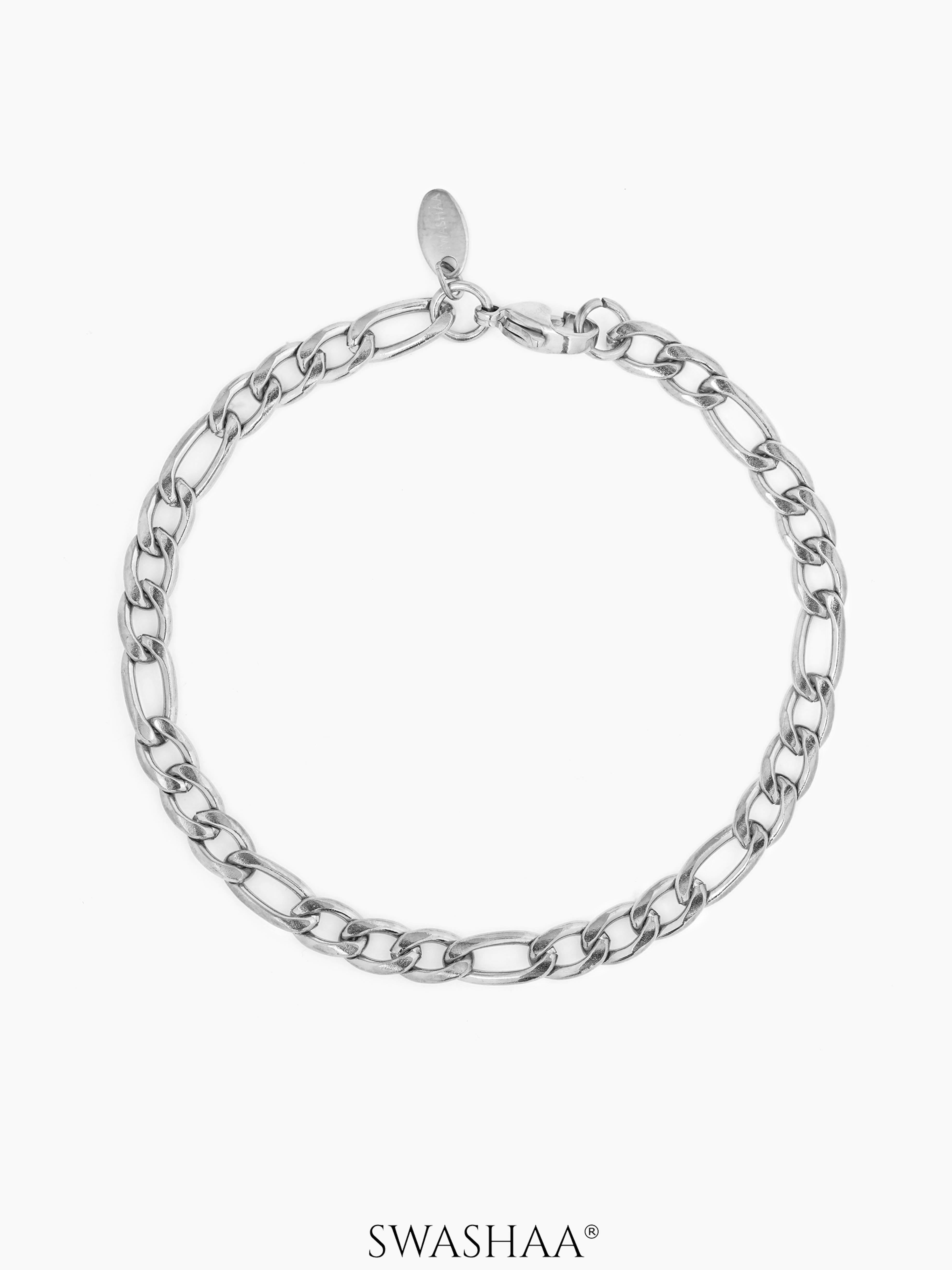 Figaro Link Chain Silver 5 MM Men's Bracelet