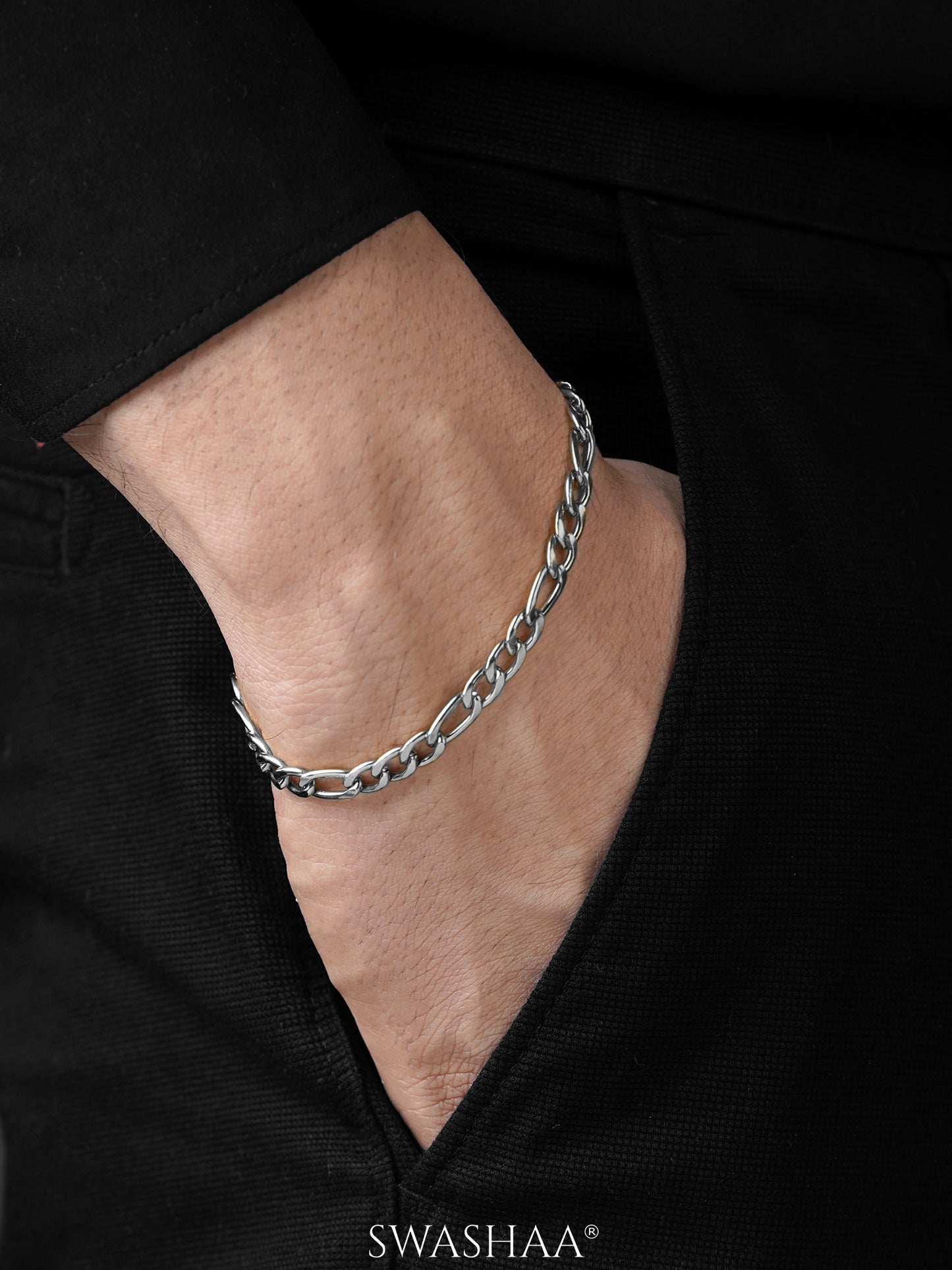 Figaro Link Chain Silver 5 MM Men's Bracelet