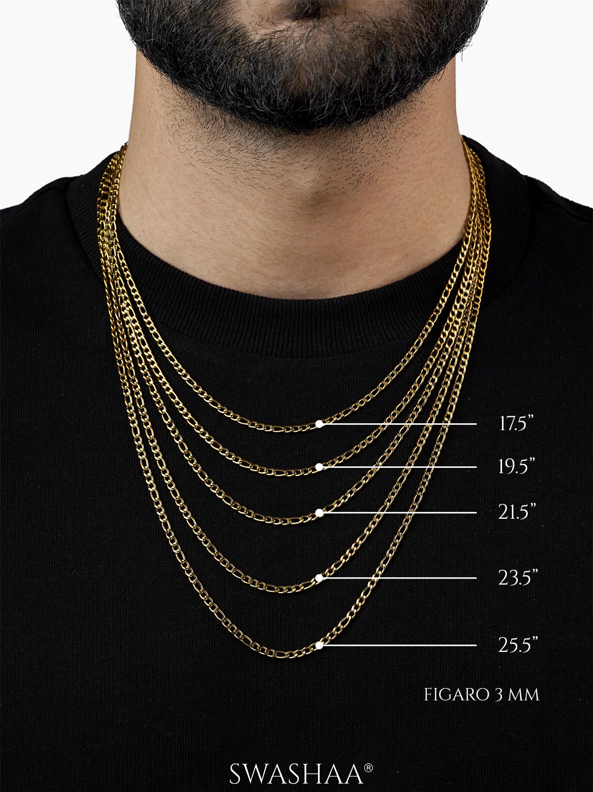 Figaro Alternating Link 18K Gold Plated Men's Chain