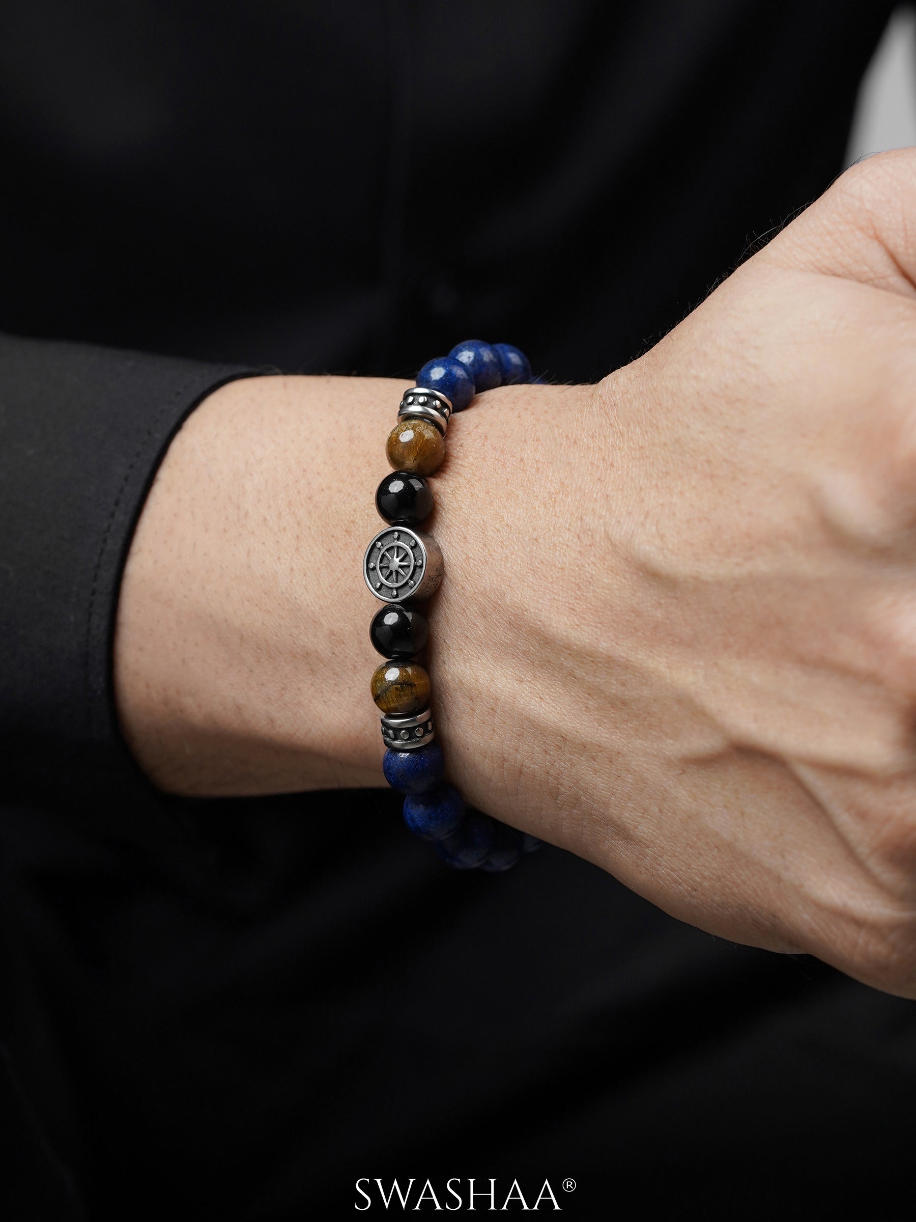 Finley Deep Blue Glossy Beads Men's Loose Bracelet