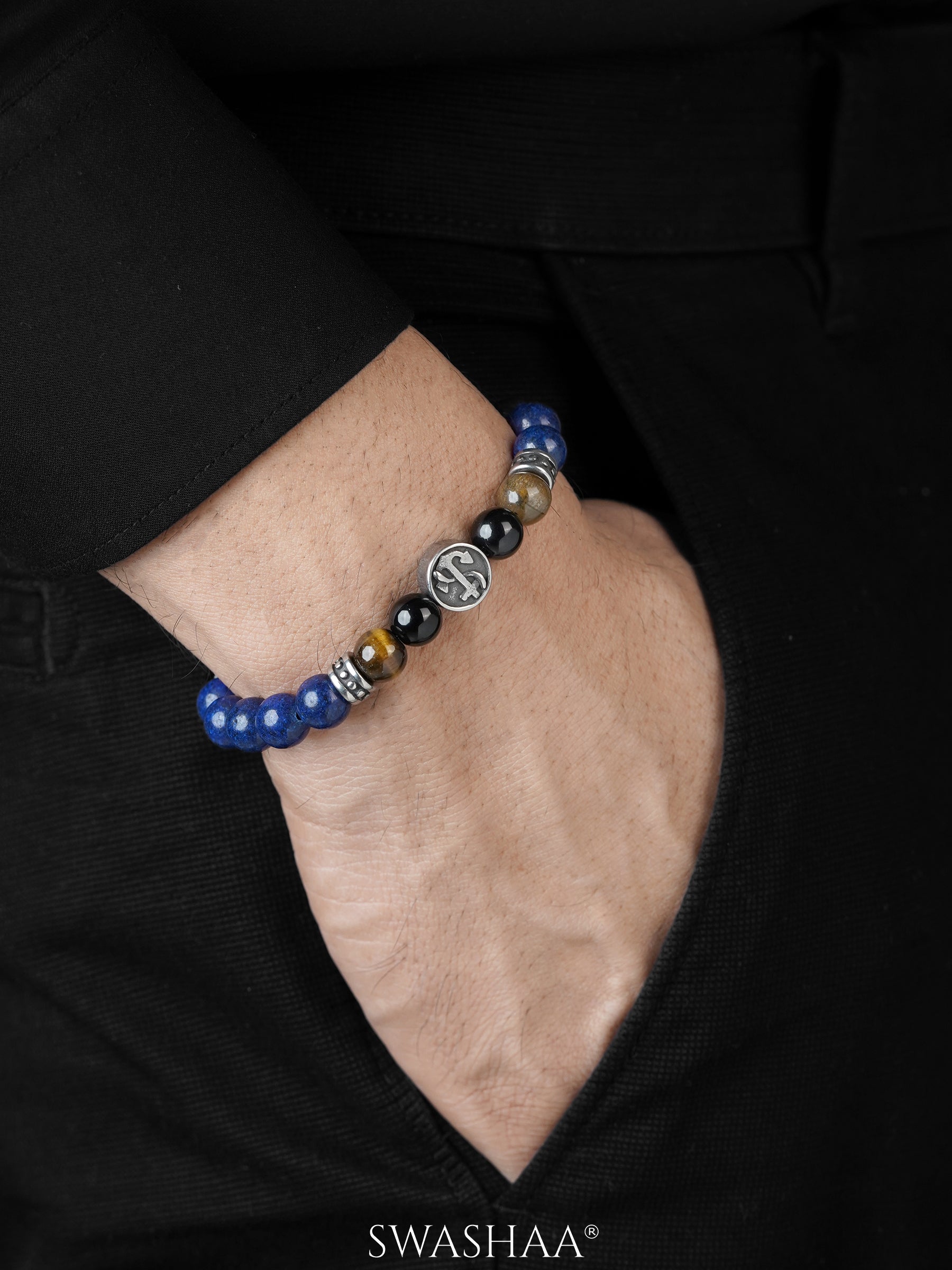 Finley Deep Blue Glossy Beads Men's Loose Bracelet