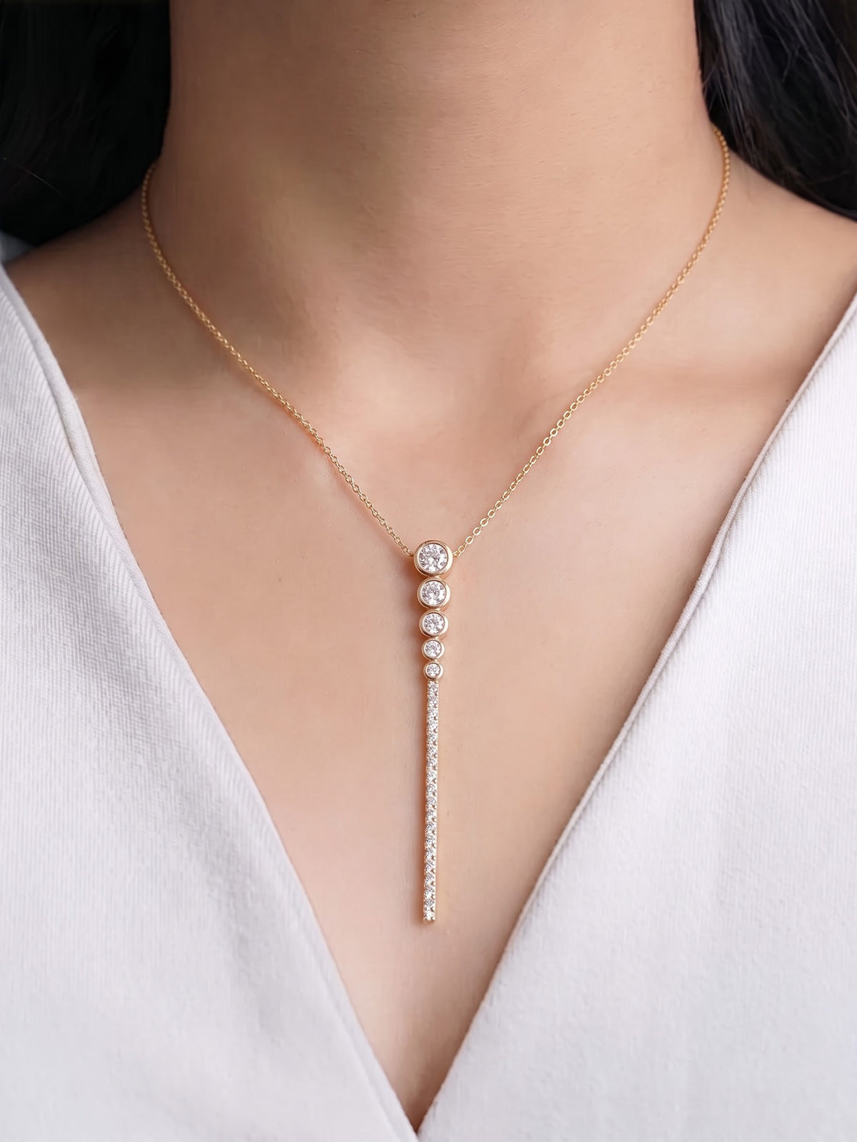 Fiora Solitaire Diamond Y -Shaped 18K Gold Plated Women's Chain Pendant Necklace