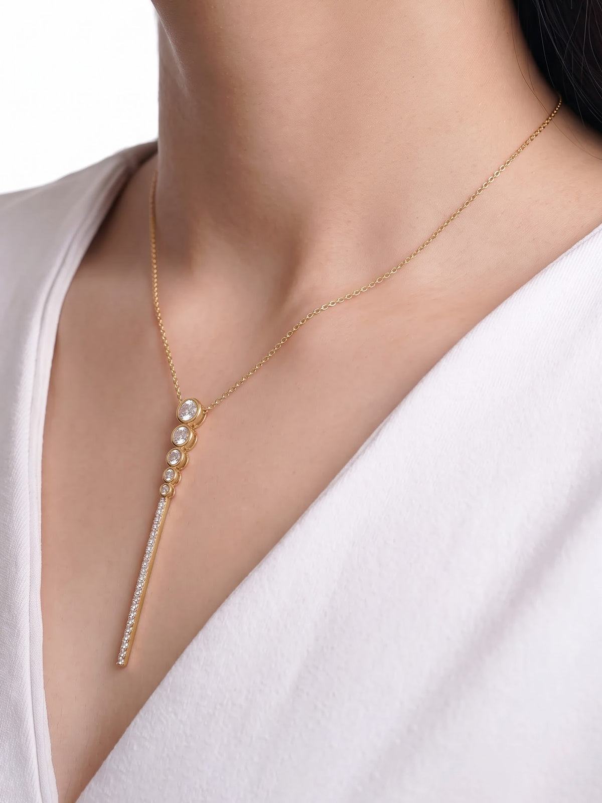 Fiora Solitaire Diamond Y -Shaped 18K Gold Plated Women's Chain Pendant Necklace