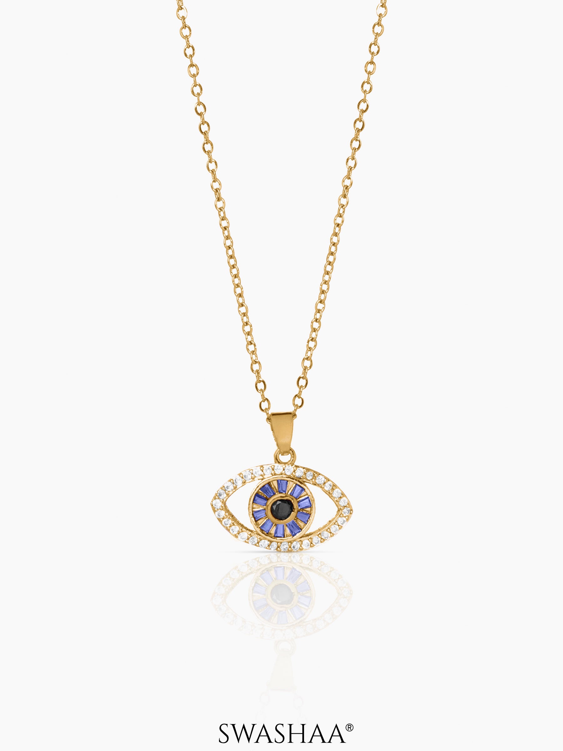 Fire & Ice Blue Diamond Evil Eye Charm 18K Gold Plated Necklace