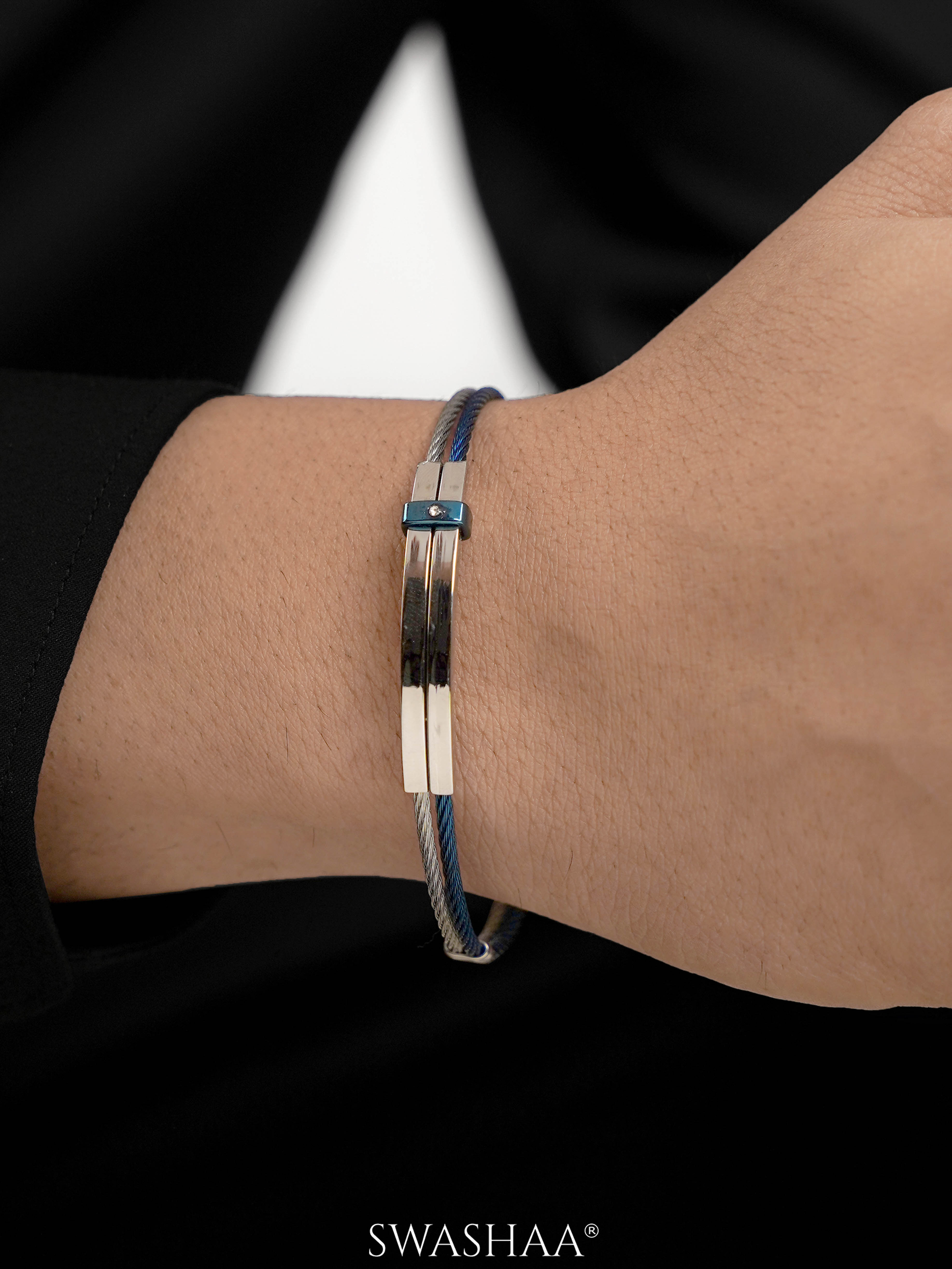 Fitz Dual Tone Blue Silver Wired Men's Bracelet