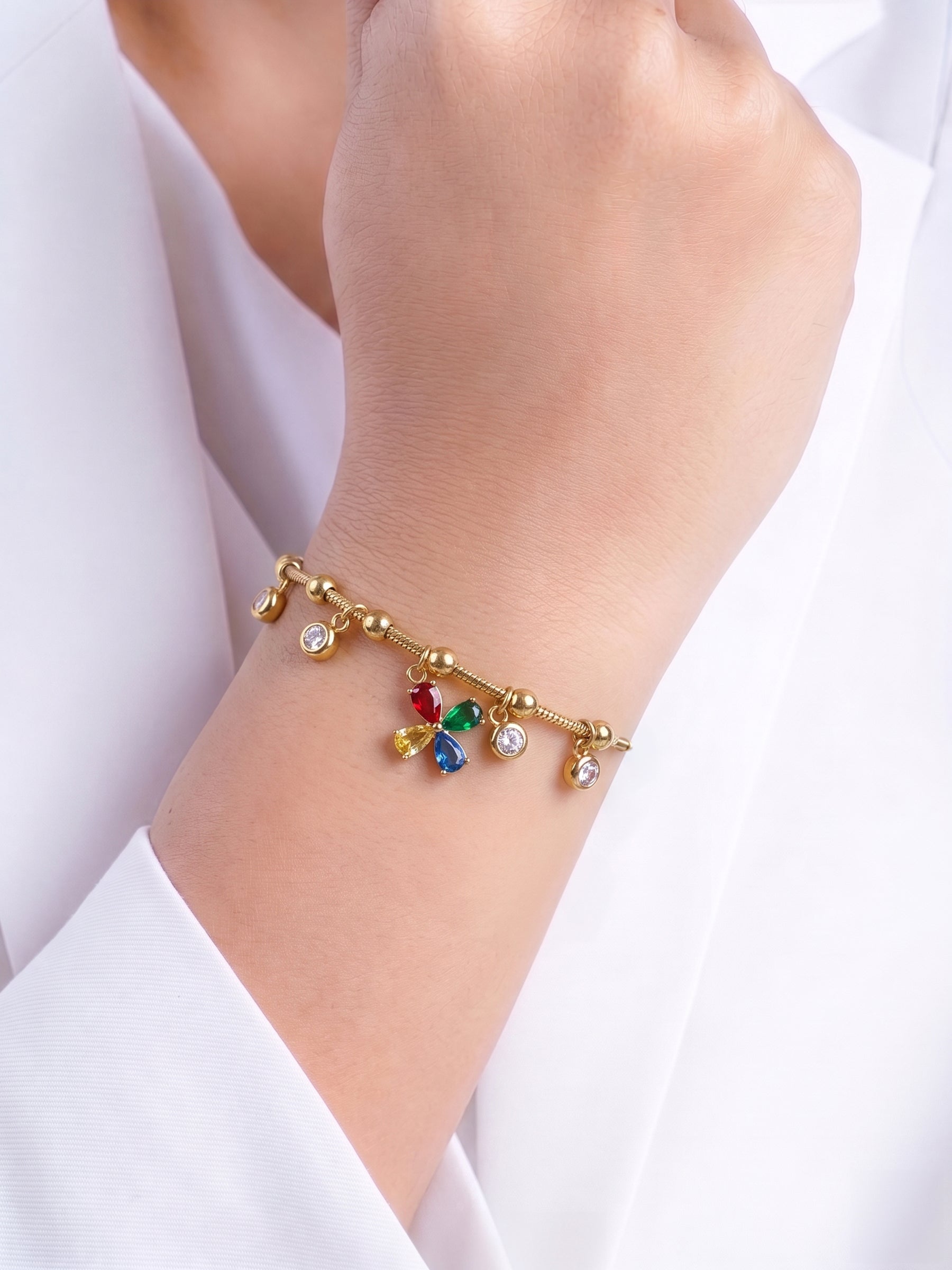 Florise Floral Multicolor Diamond 18K Gold Plated Women's Loose Bracelets