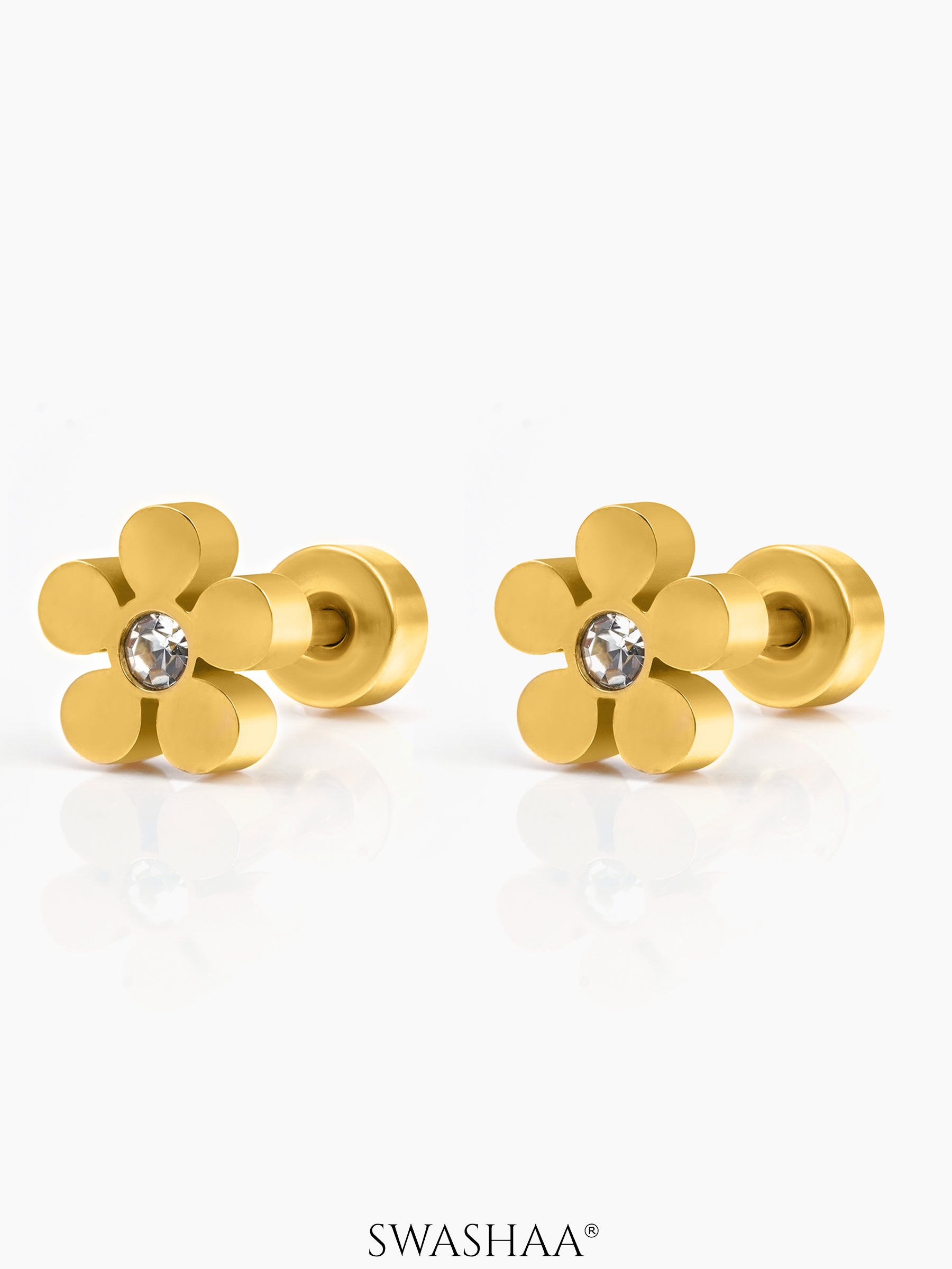 Flower Solitaire Charm 18K Gold Plated Kid's Stud Earrings