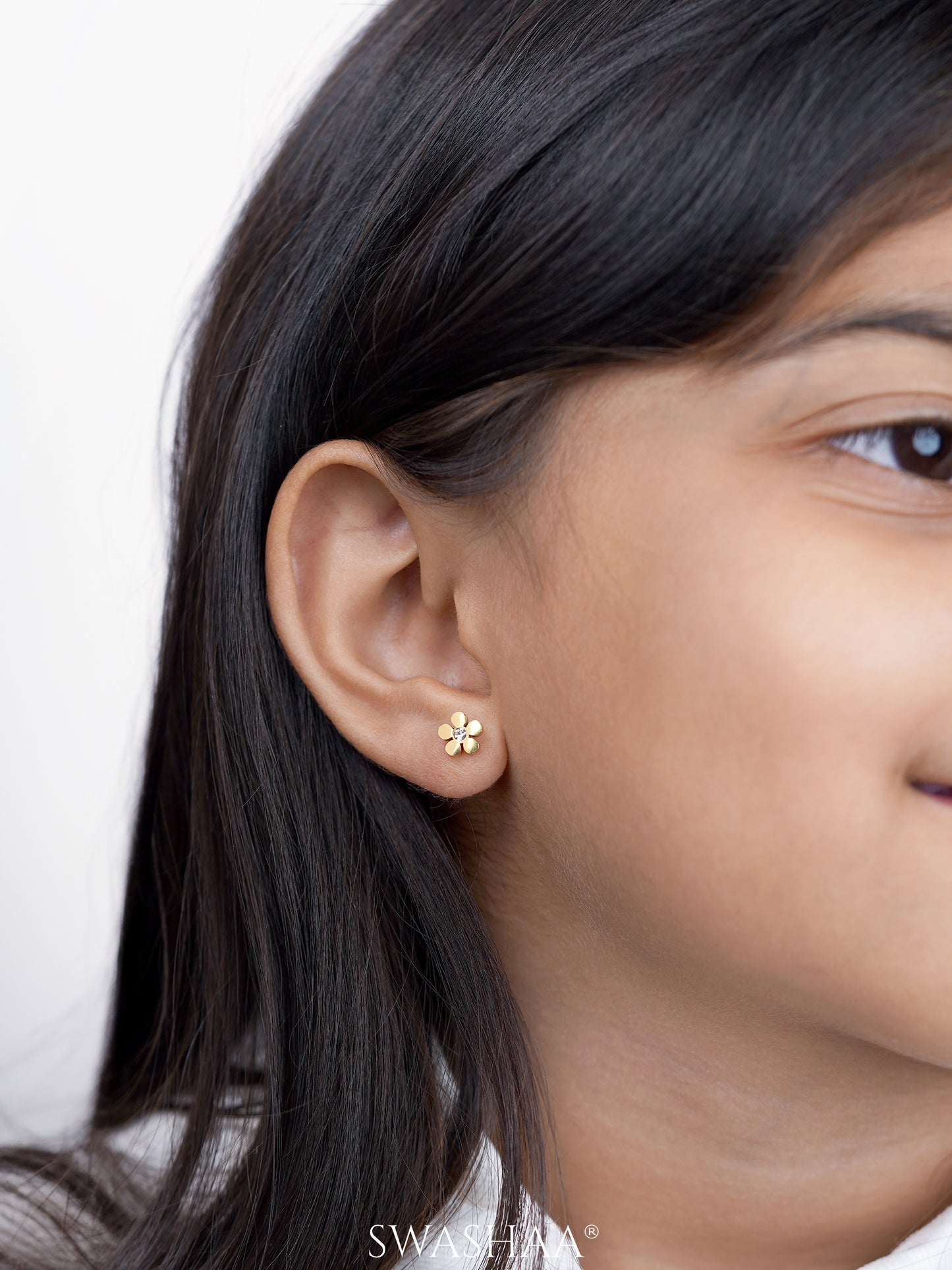 Flower Solitaire Charm 18K Gold Plated Kid's Stud Earrings