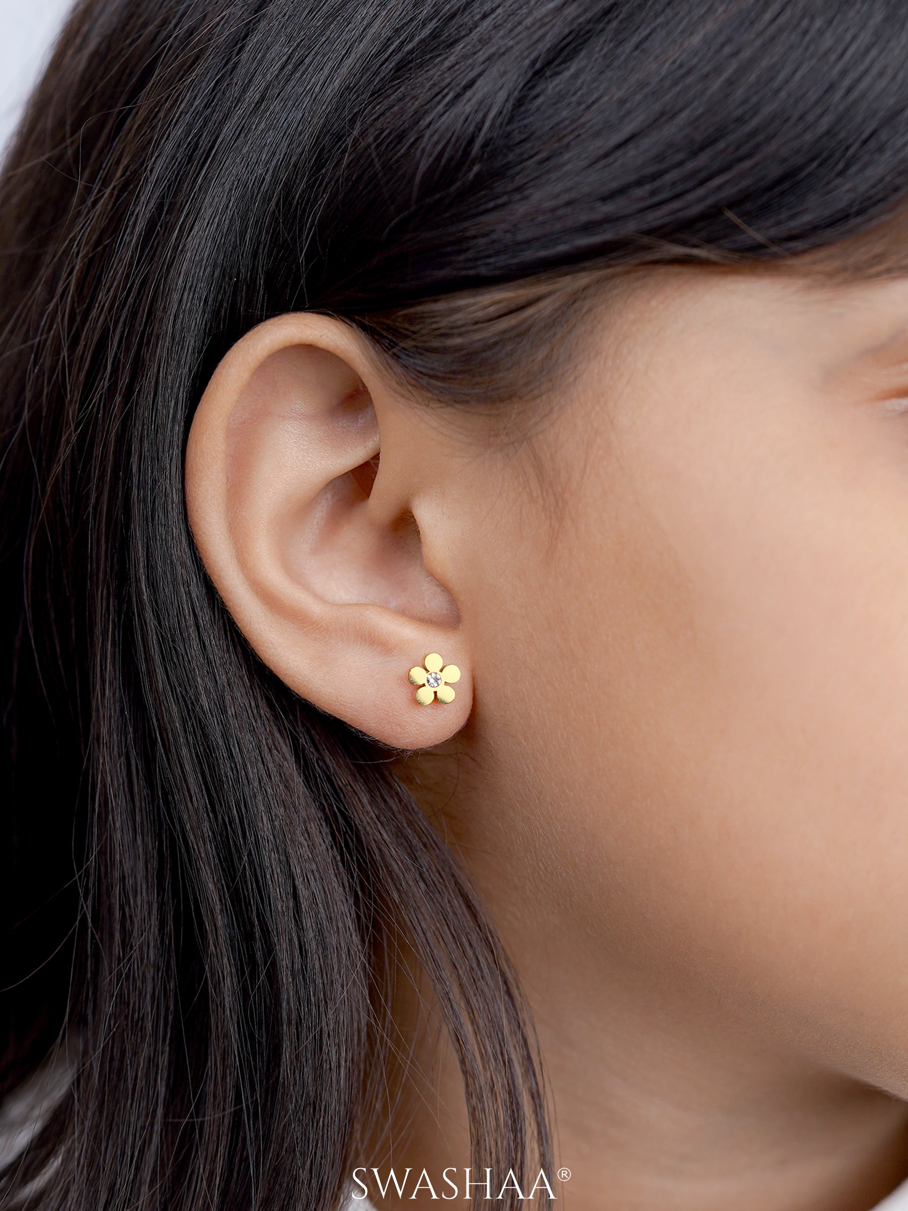 Flower Solitaire Charm 18K Gold Plated Kid's Stud Earrings