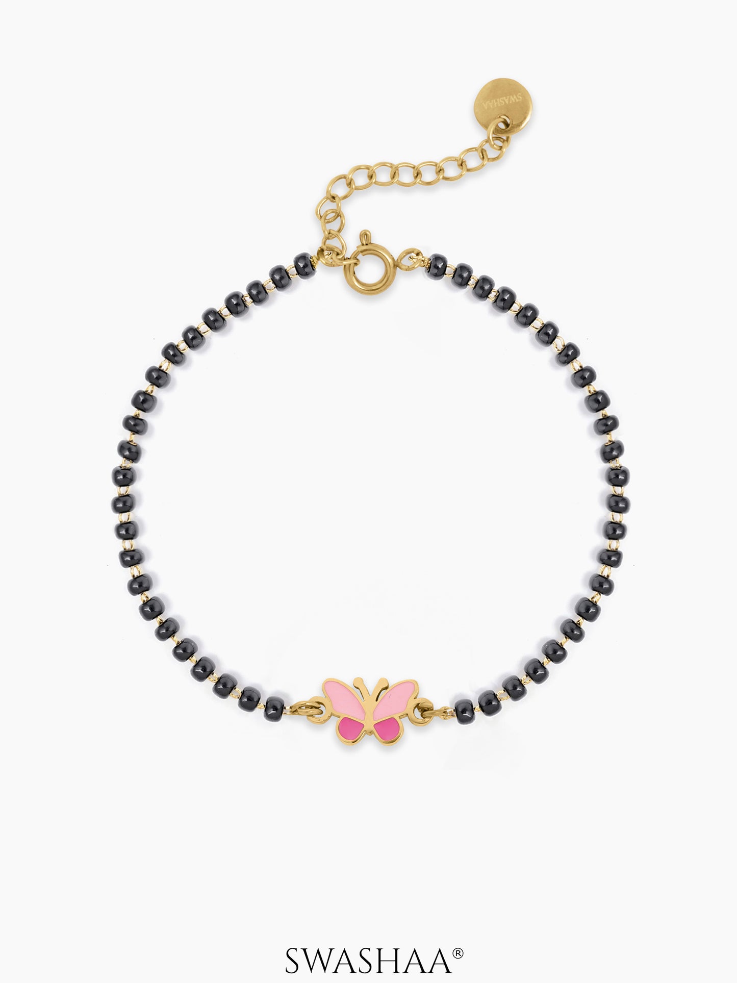 Fluffy Pink Butterfly 18K Gold Plated Kid's Nazariya Bracelet