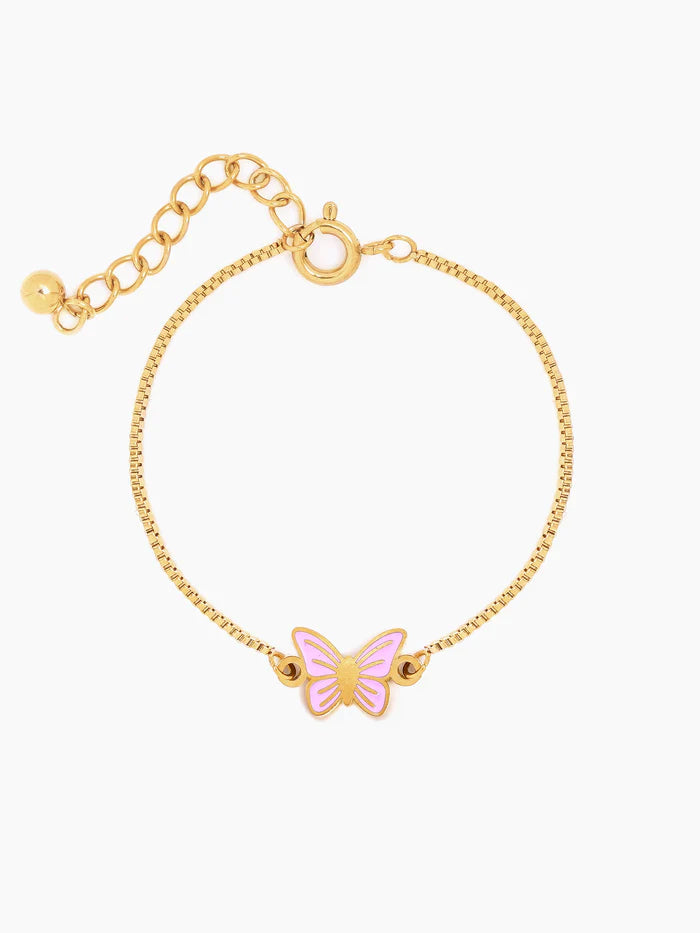 Flur Pink Butterfly Charm 18K Gold Plated Kid's Loose Bracelet