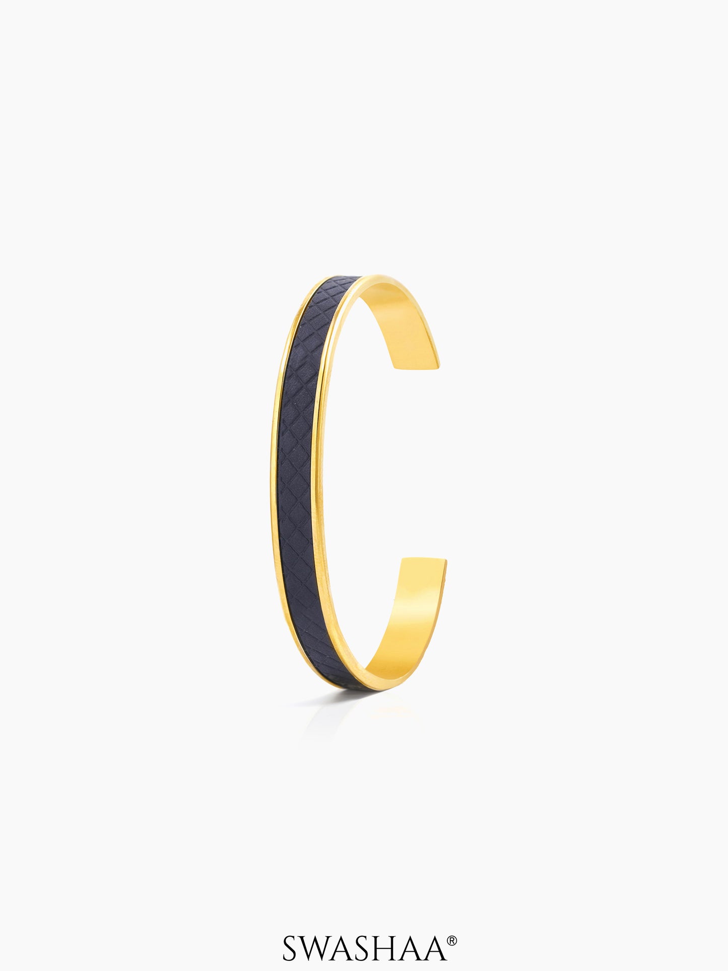 Fred Leather Teaxtured Strip 18K Gold Plated Men's Bracelet