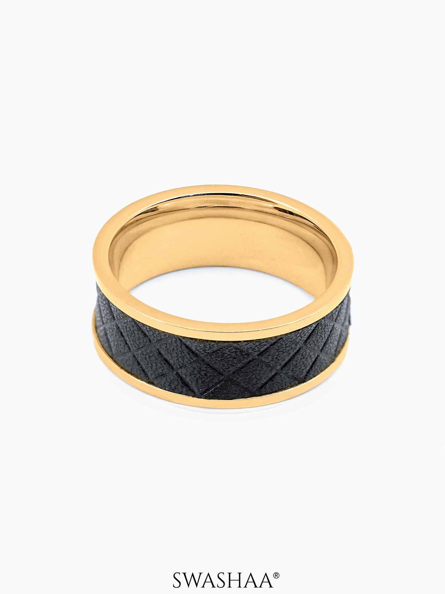 Fred Leather Black 18K Gold Plated Band Men's Ring