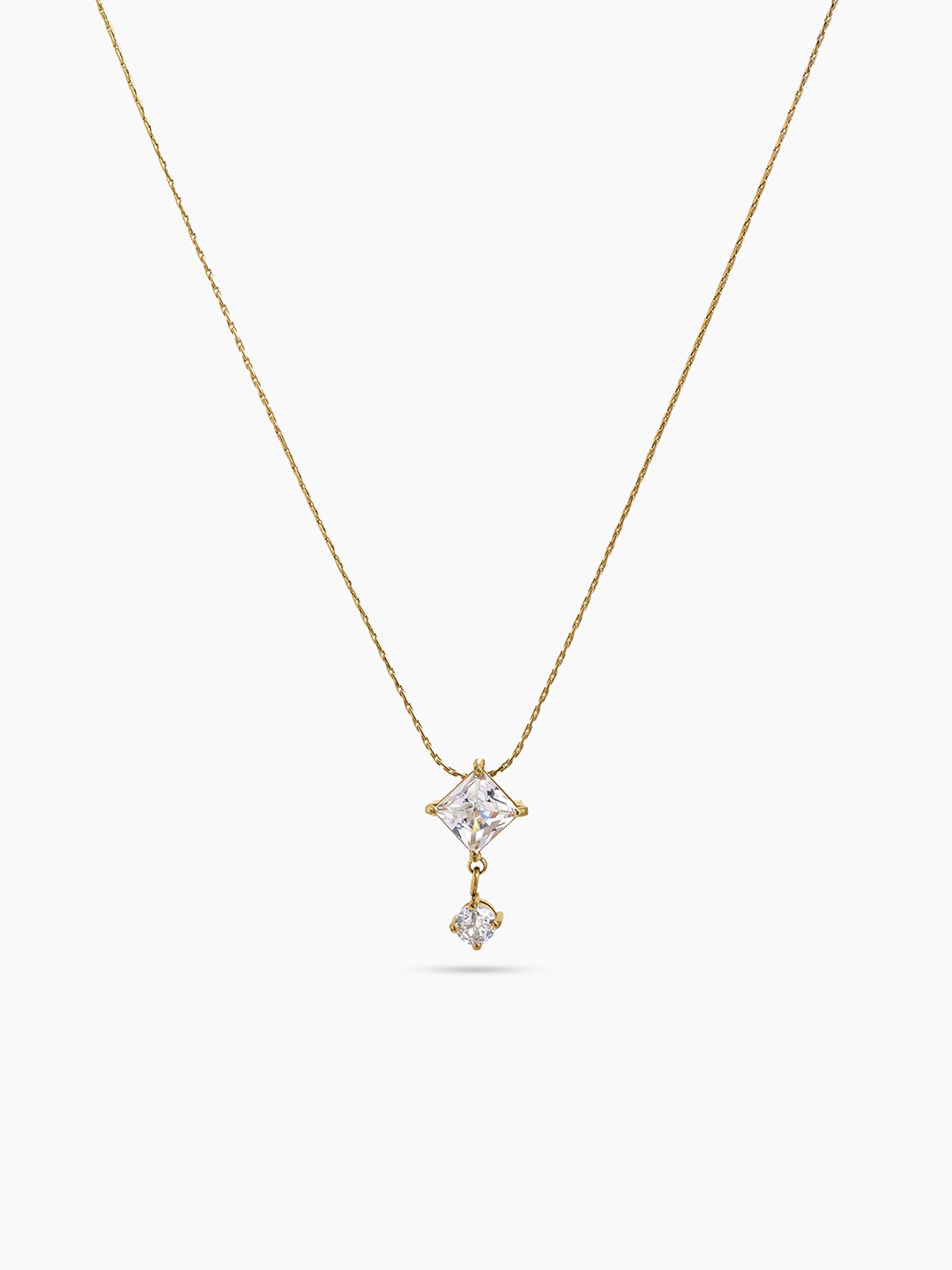 Fresia Square Solitaire drop 18K Gold Plated Women's Chain Pendant Necklace