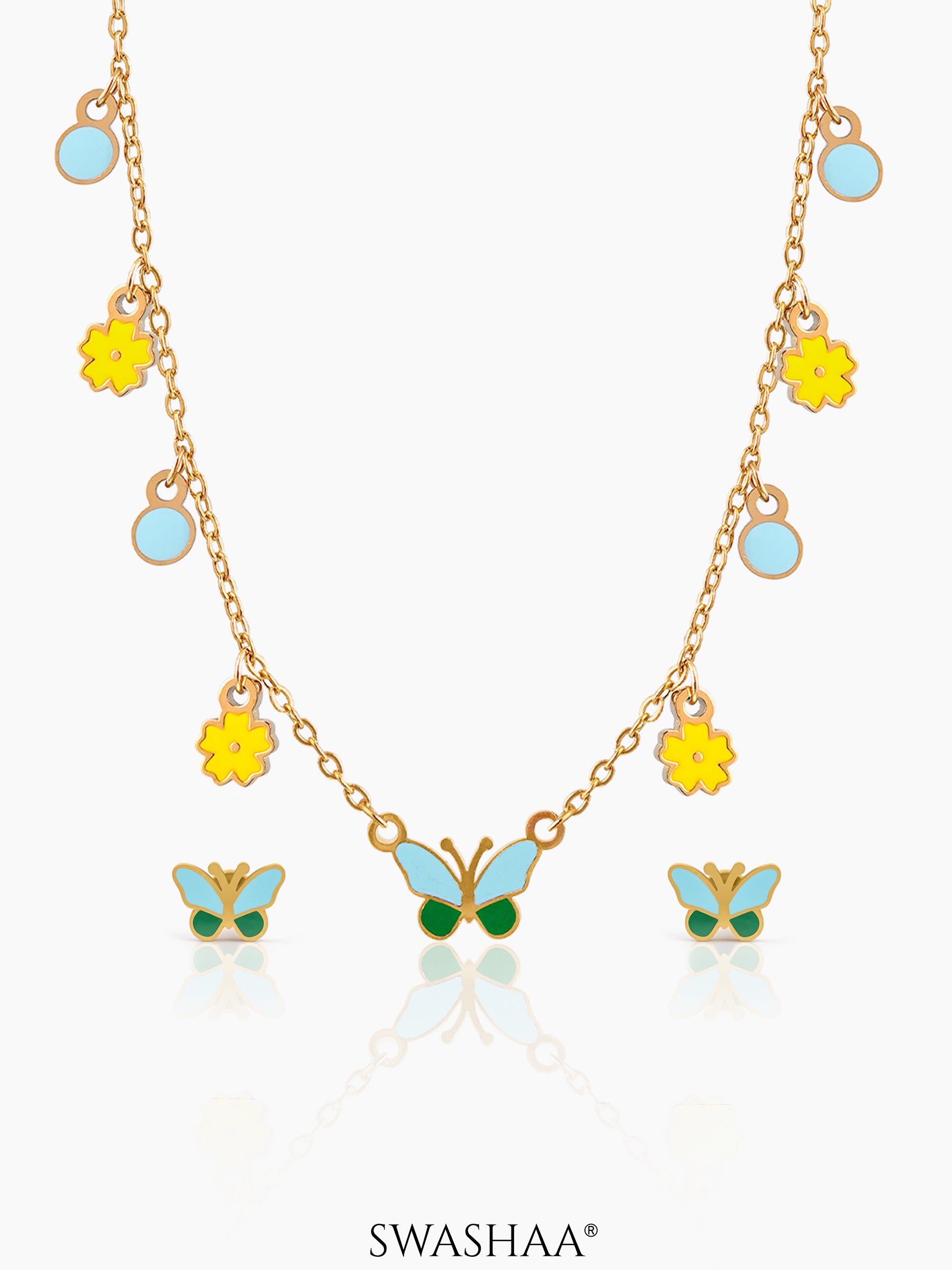 Furry Butterfly Kid's Jewelry Set Of – Necklace Earrings – Swashaa