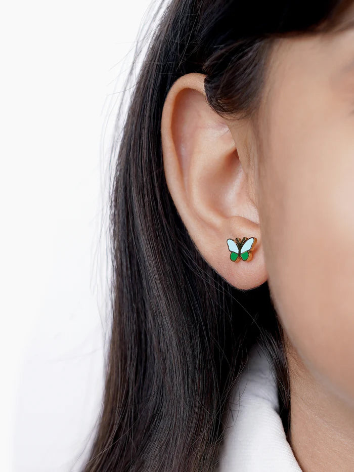 Furry Butterfly Charm 18K Gold Plated Kid's Stud Earrings
