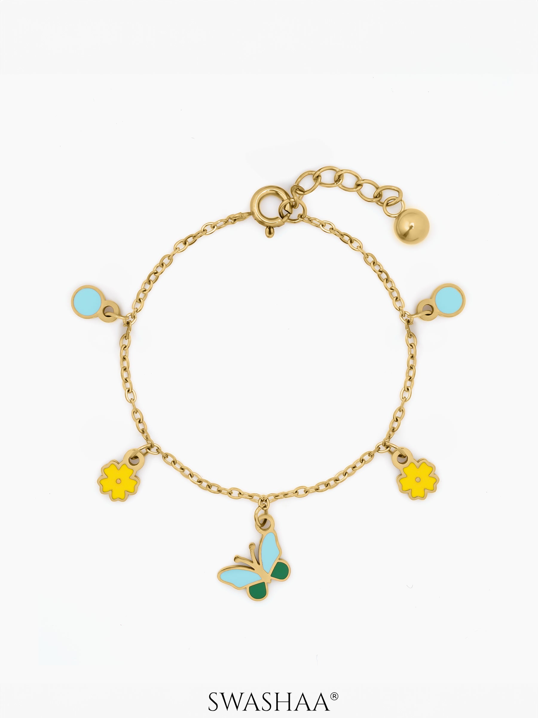 Furry Butterfly & Flower Chamrs 18K Gold Plated Kid's Bracelats
