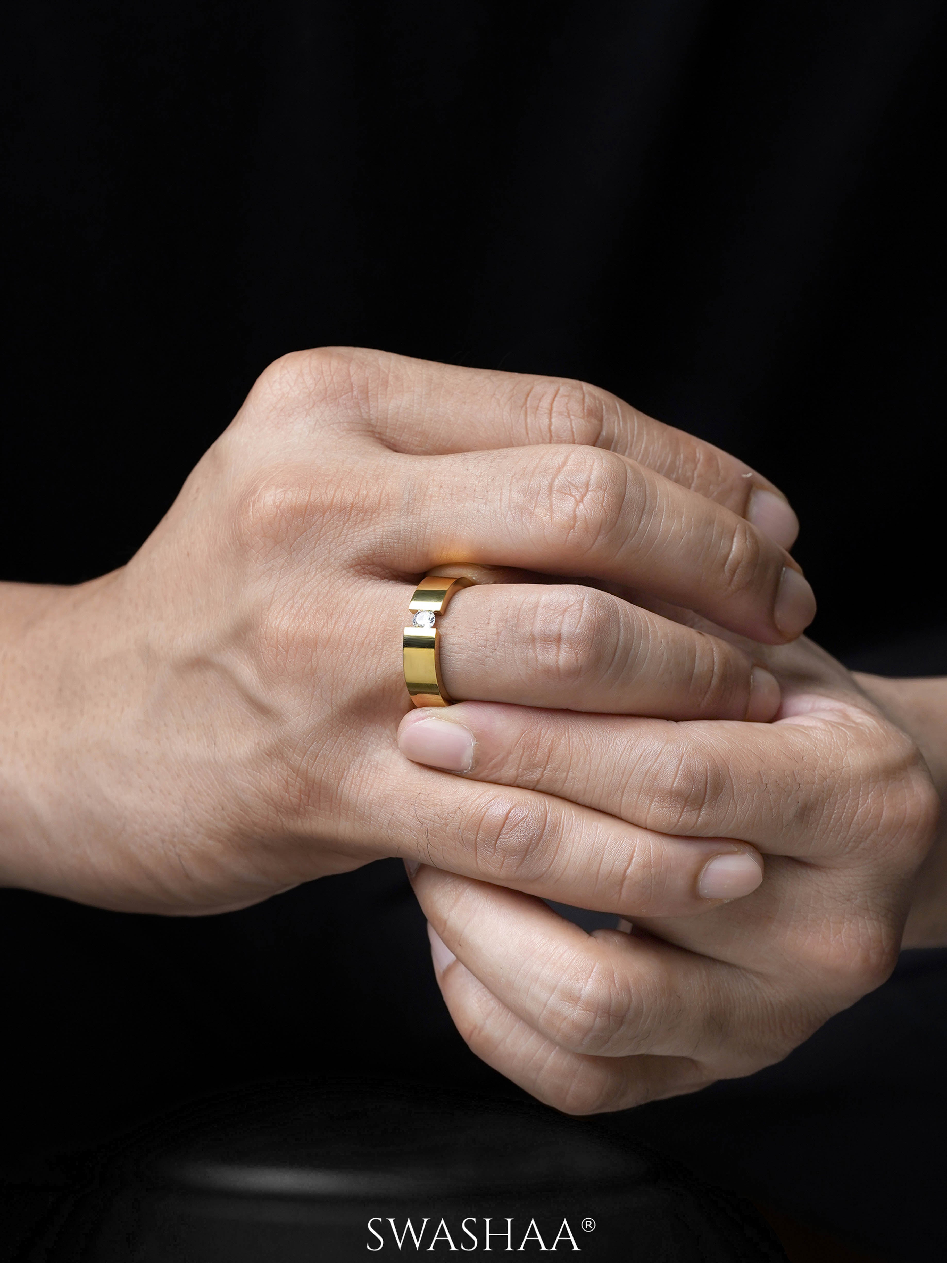 Gaios Crystal 18K Gold Plated Band Men's Ring