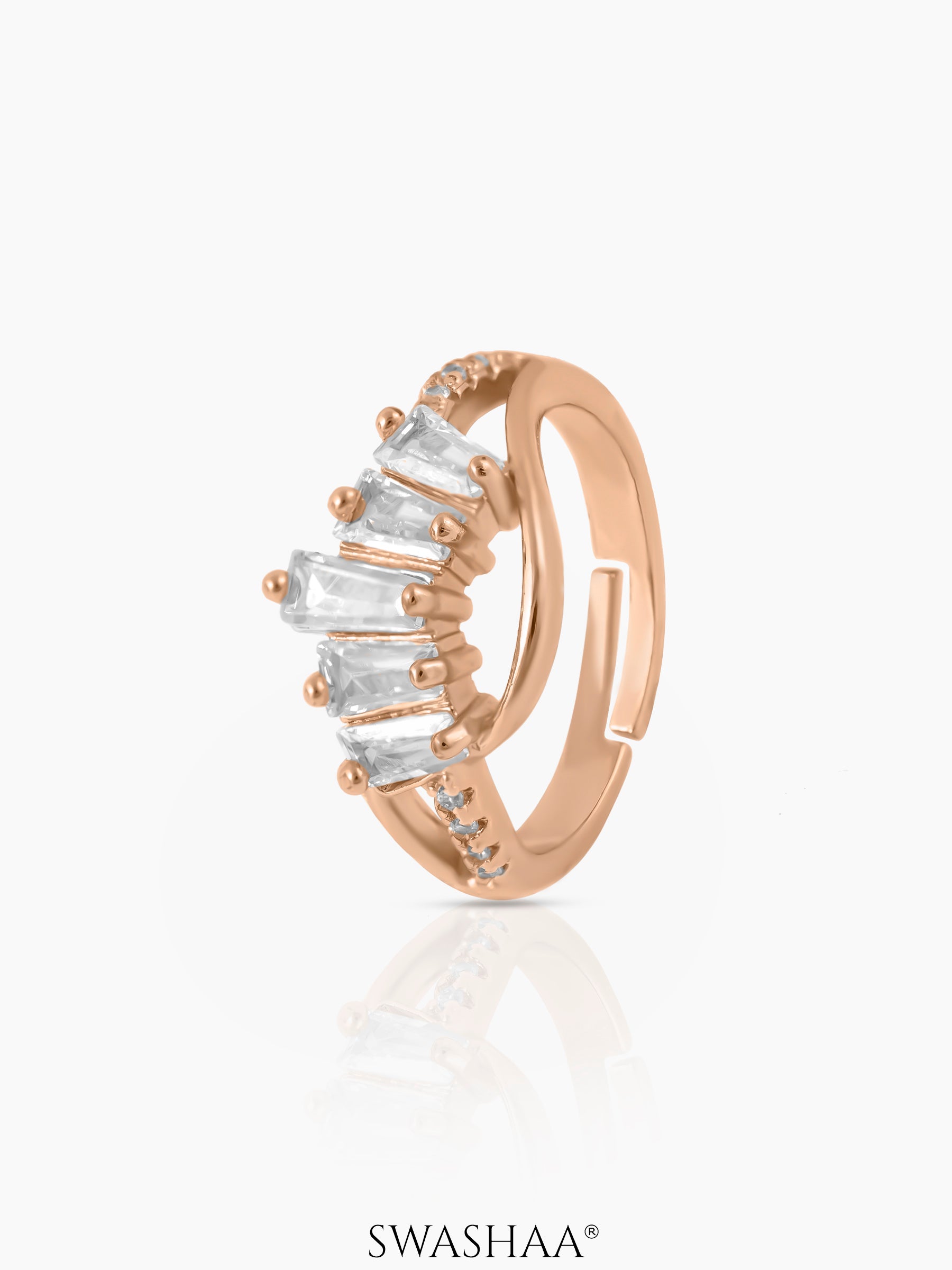 Gal Baguette Cut CZ Stones Rosegold Plated Ring