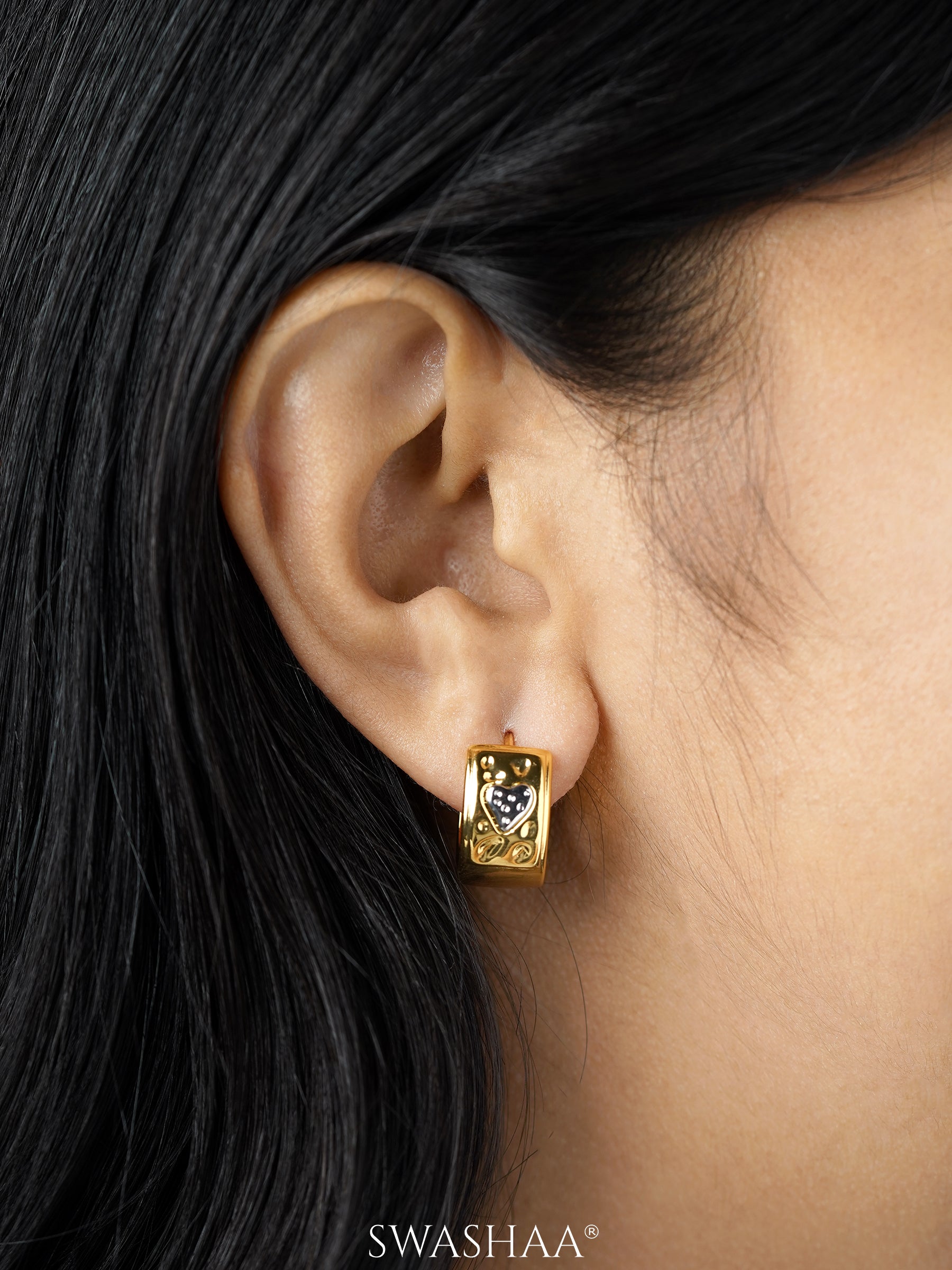 Garnail Heart Accent 18K Gold Plated Hoop Earrings