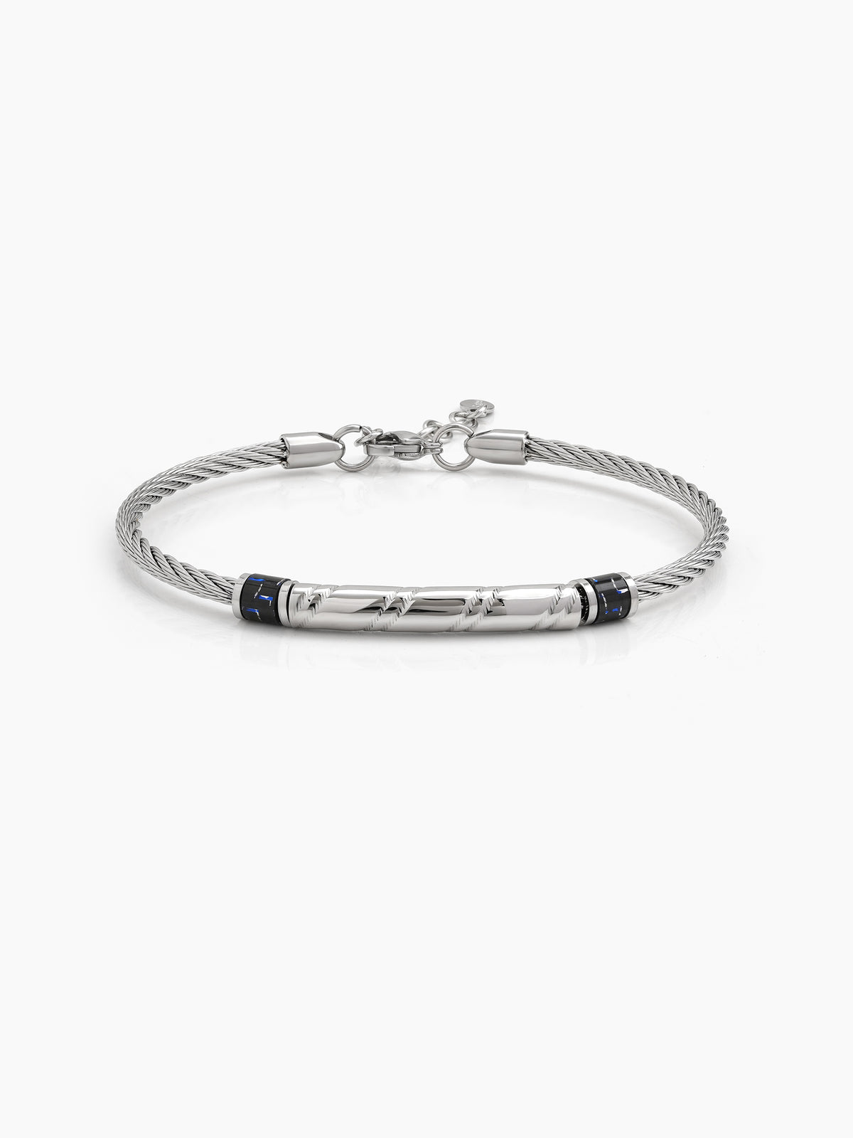 Garrett Silver Twist Blue Bead Wired Men's Bracelet