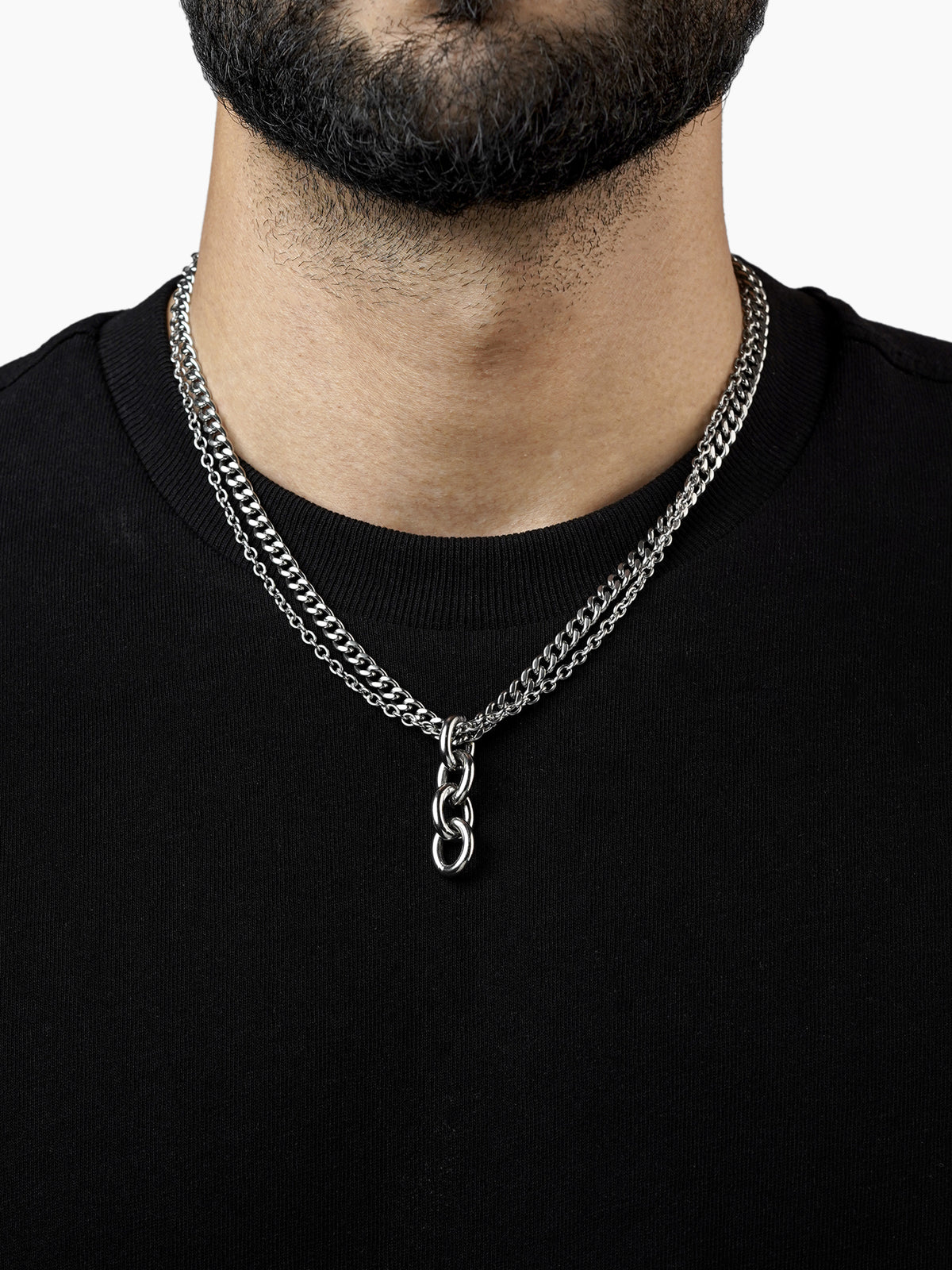 Gazian Four Interlinked Ring Men's Double Chain Pendant