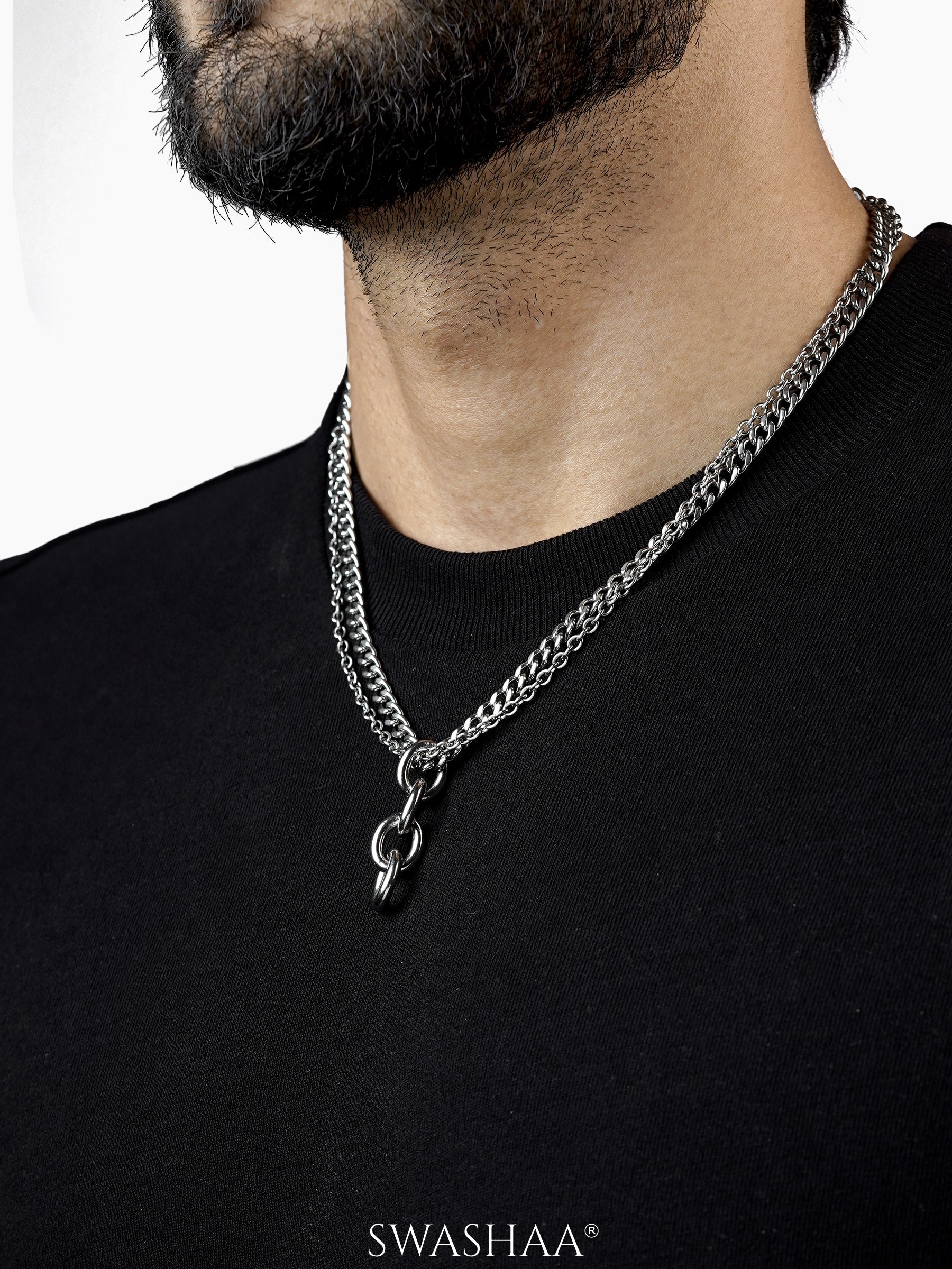 Gazian Four Interlinked Ring Men's Double Chain Pendant