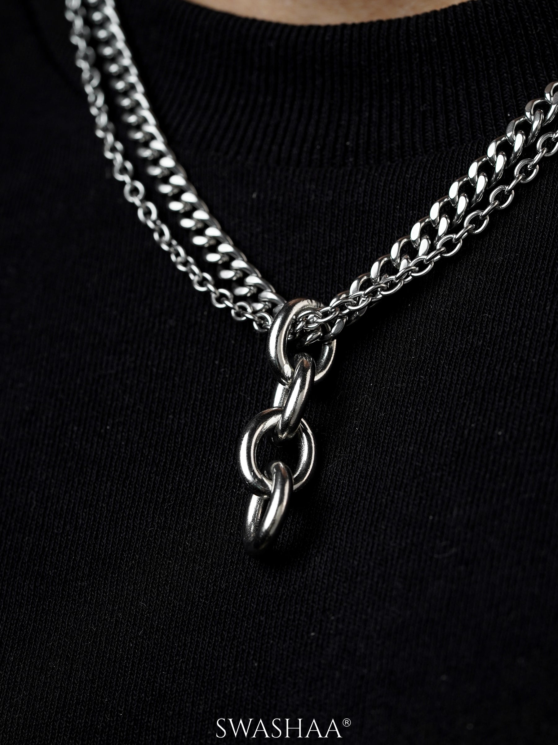 Gazian Four Interlinked Ring Men's Double Chain Pendant