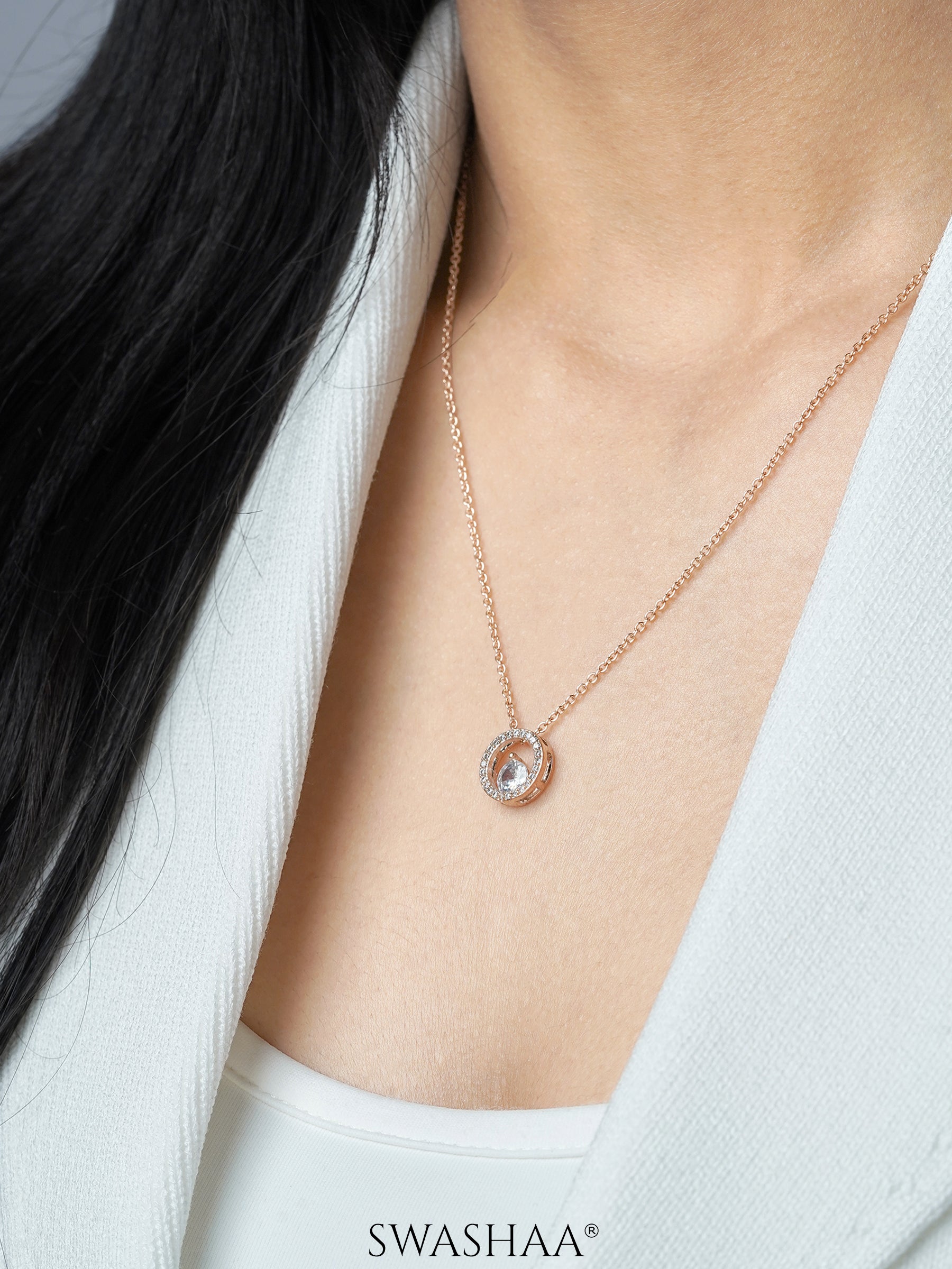 Gemma Diamond Solitaire Rosegold Plated Pendant Necklace