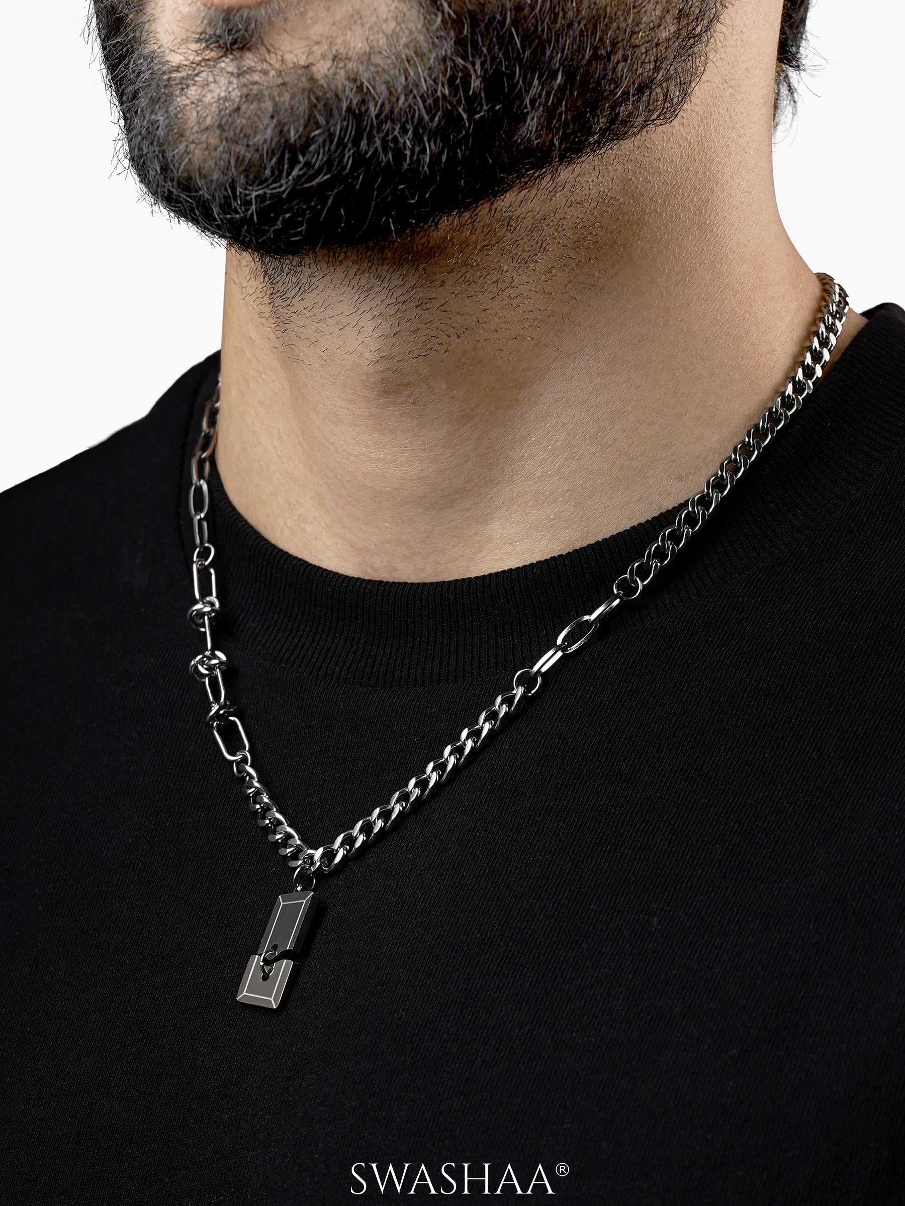 Genk Silver Men's Chain Double Plate Pendant