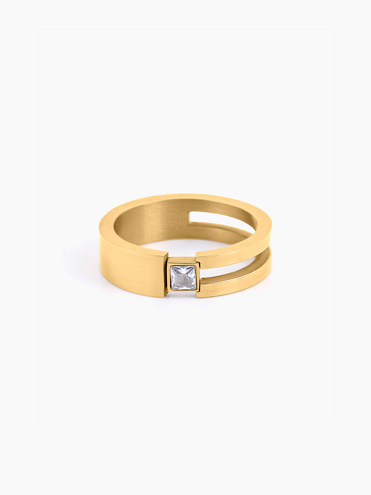Geraad Square CZ Diamond Split 18K Gold Plated Band Men's Ring