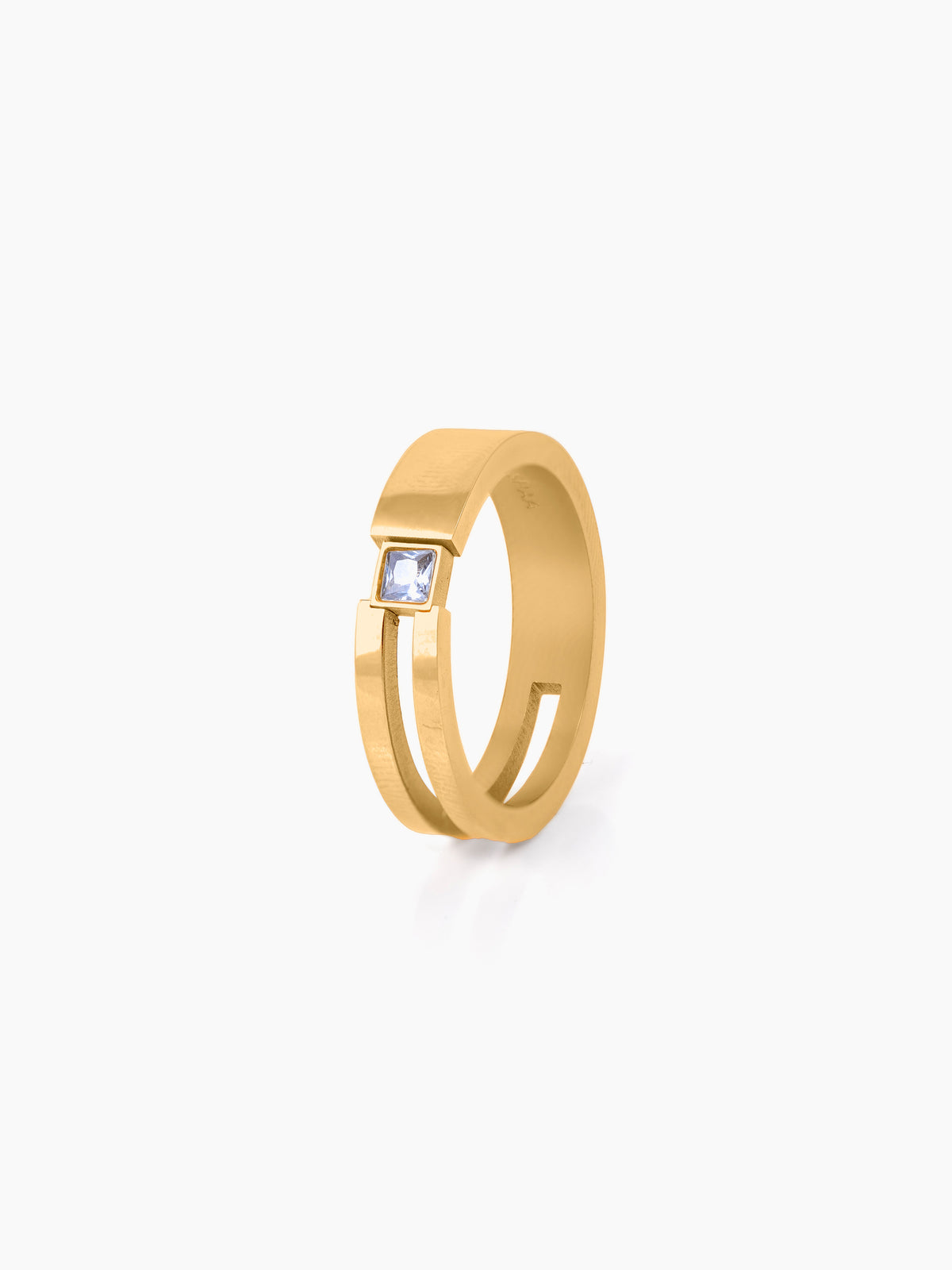 Geraad Square CZ Diamond Split 18K Gold Plated Band Men's Ring