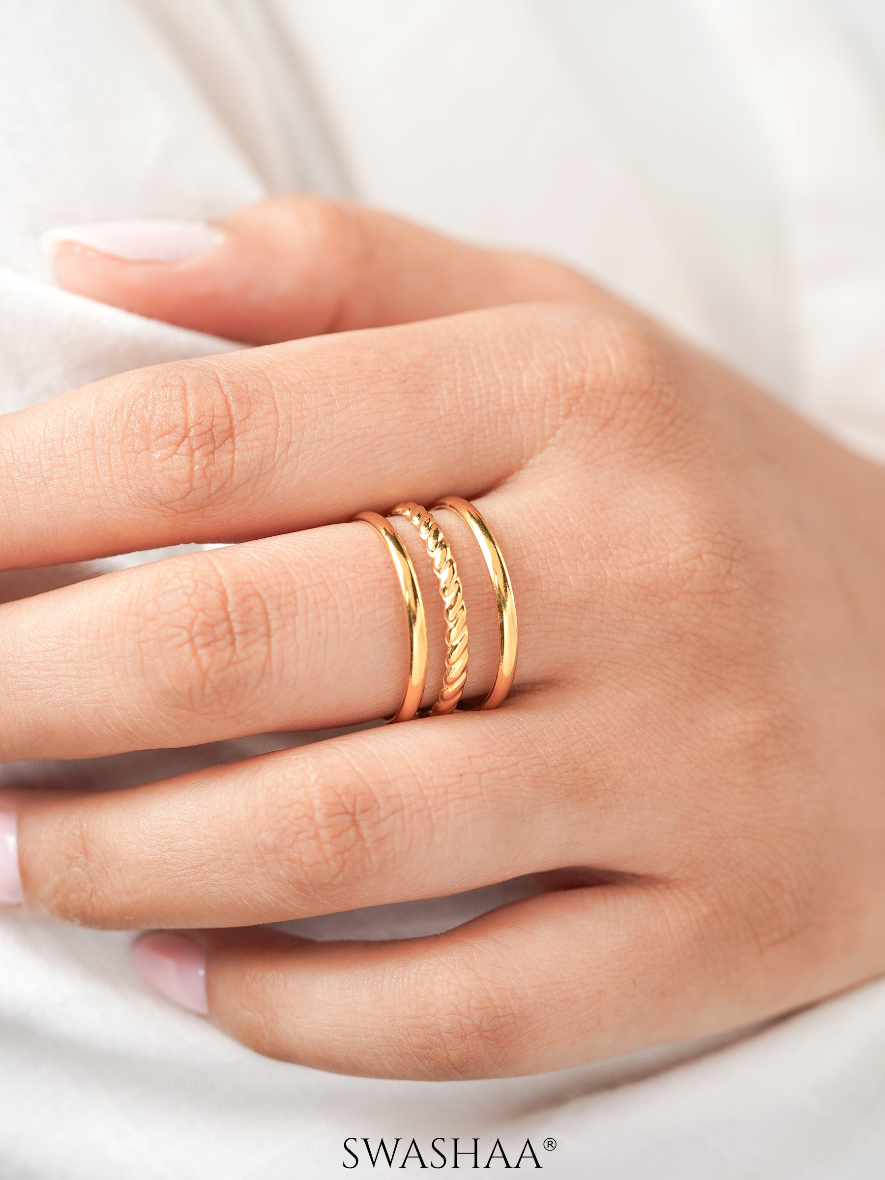Gigi Three Layers Twisted Rope 18K Gold Plated Ring