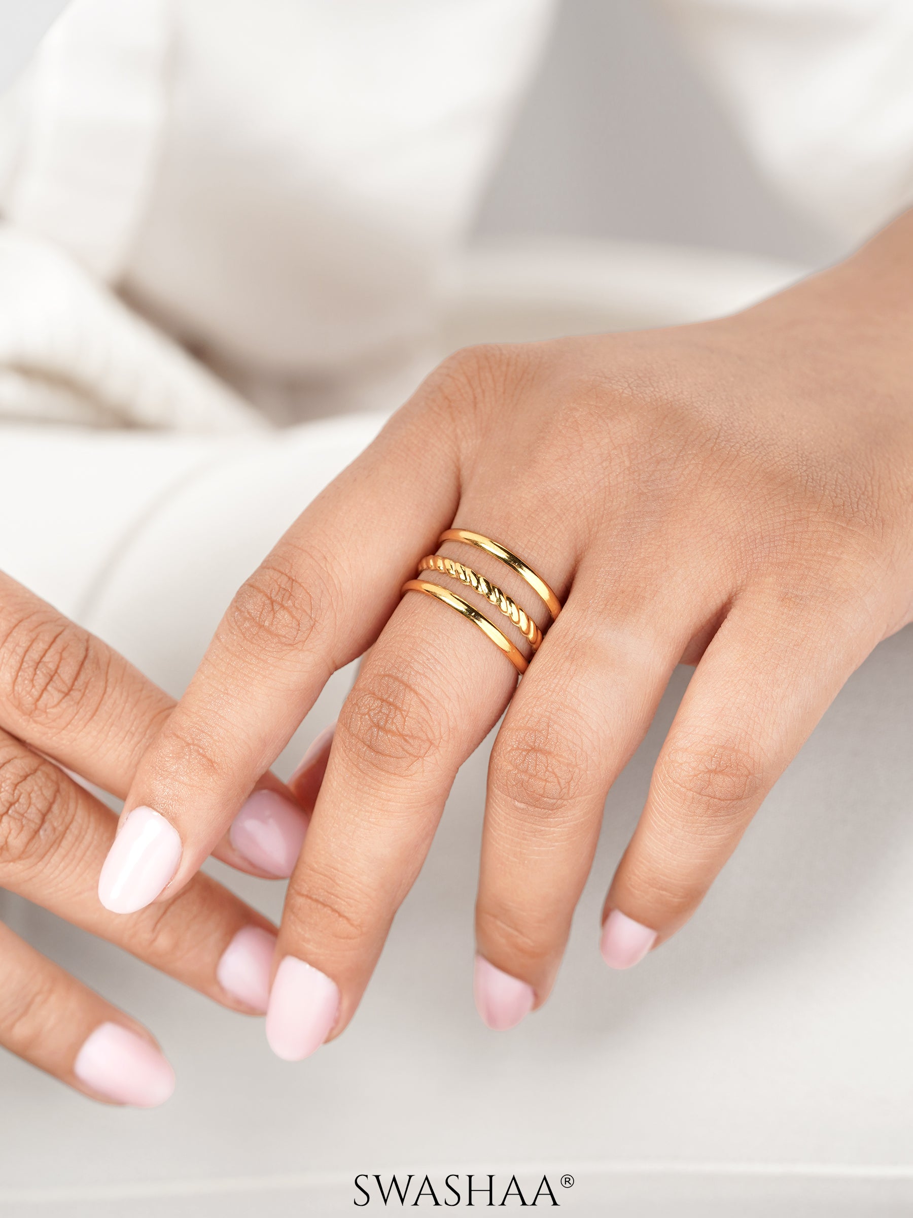 Gigi Three Layers Twisted Rope 18K Gold Plated Ring