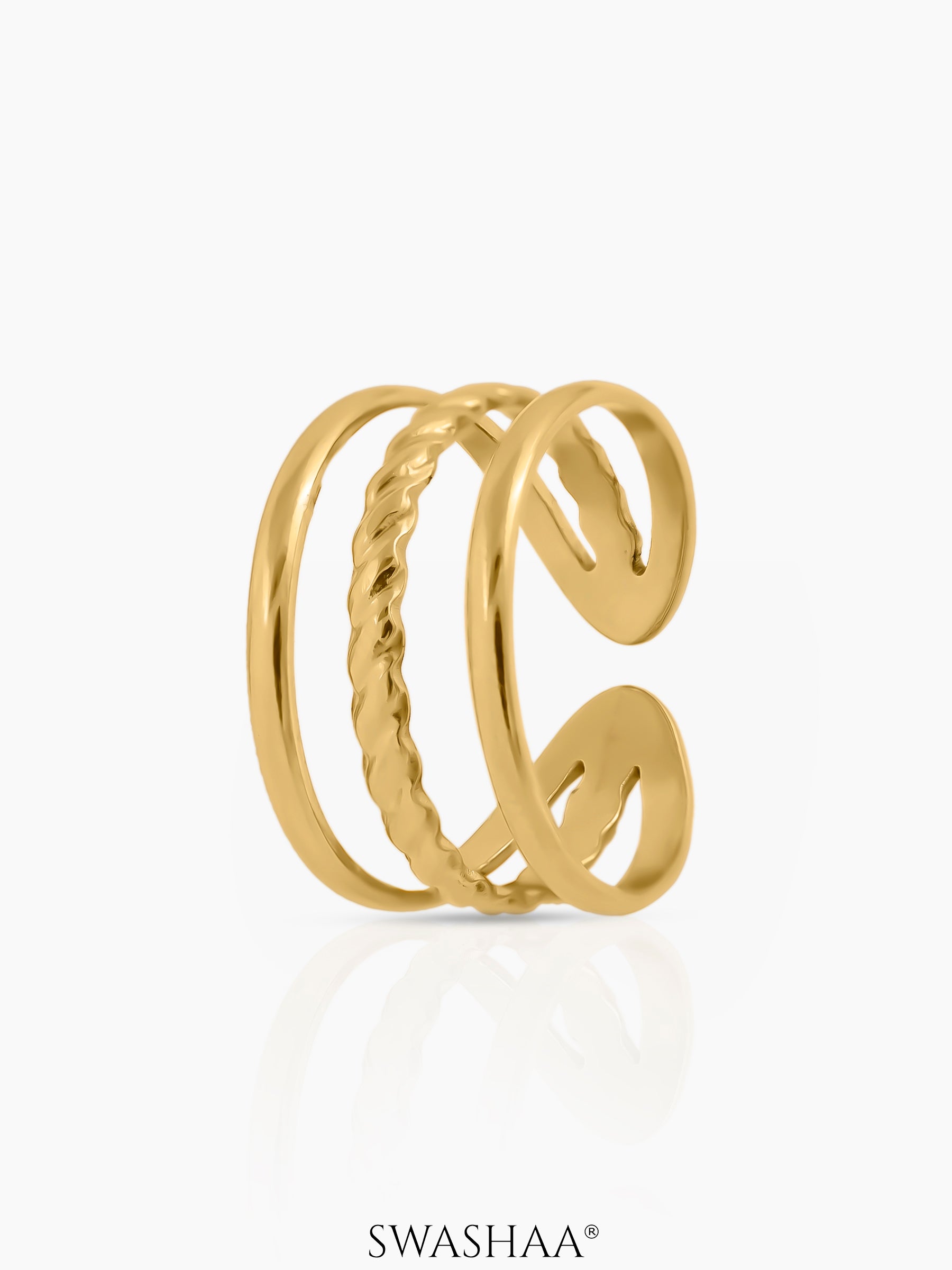 Gigi Three Layers Twisted Rope 18K Gold Plated Ring