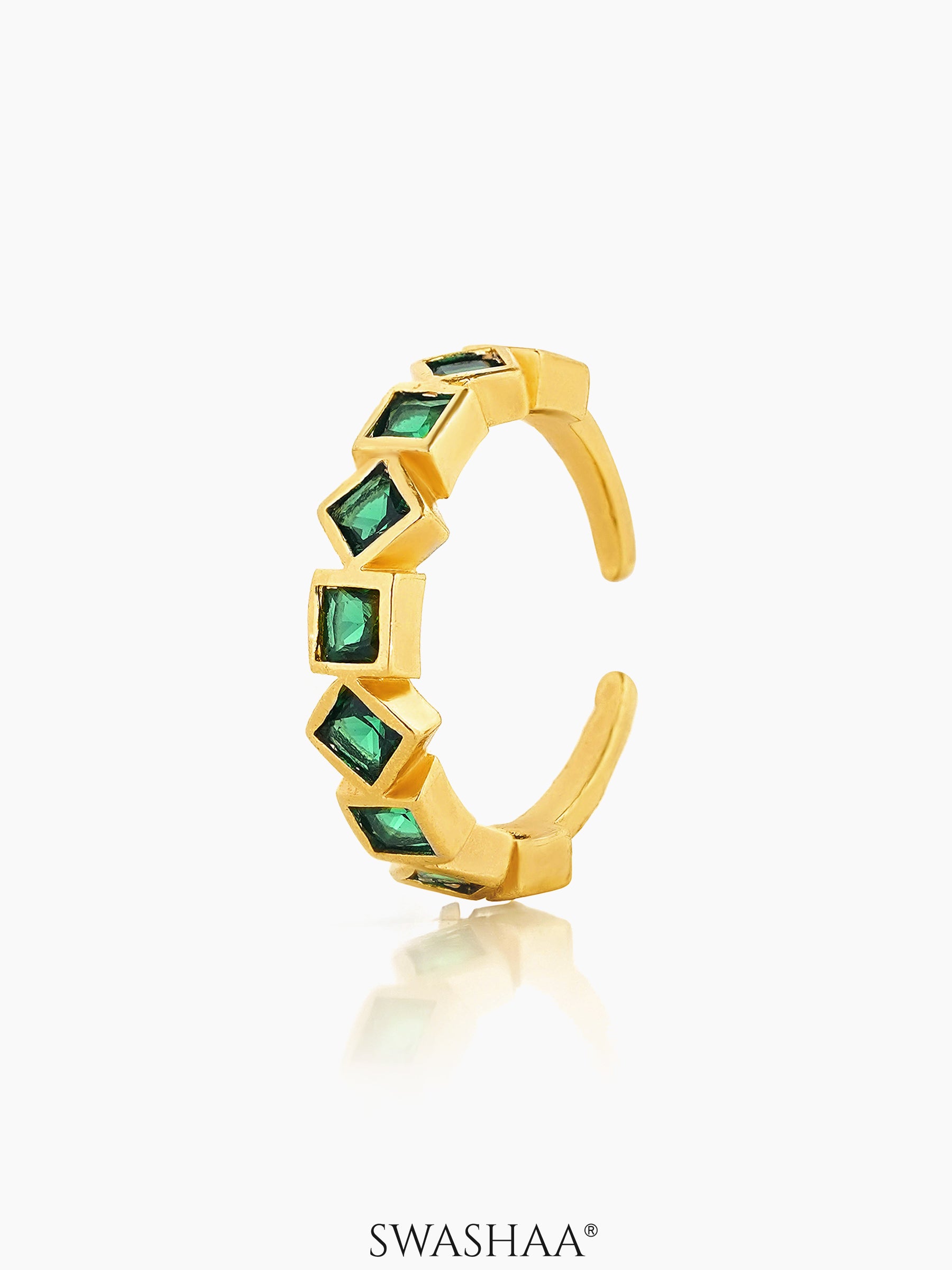 Giselle Geometric Green Emarald 18K Gold Plated Band Ring