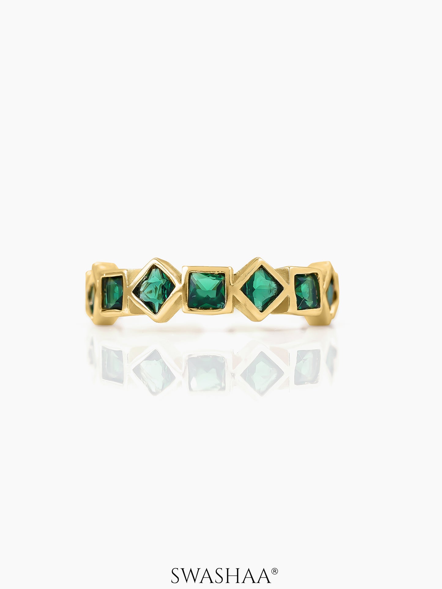 Giselle Geometric Green Emarald 18K Gold Plated Band Ring