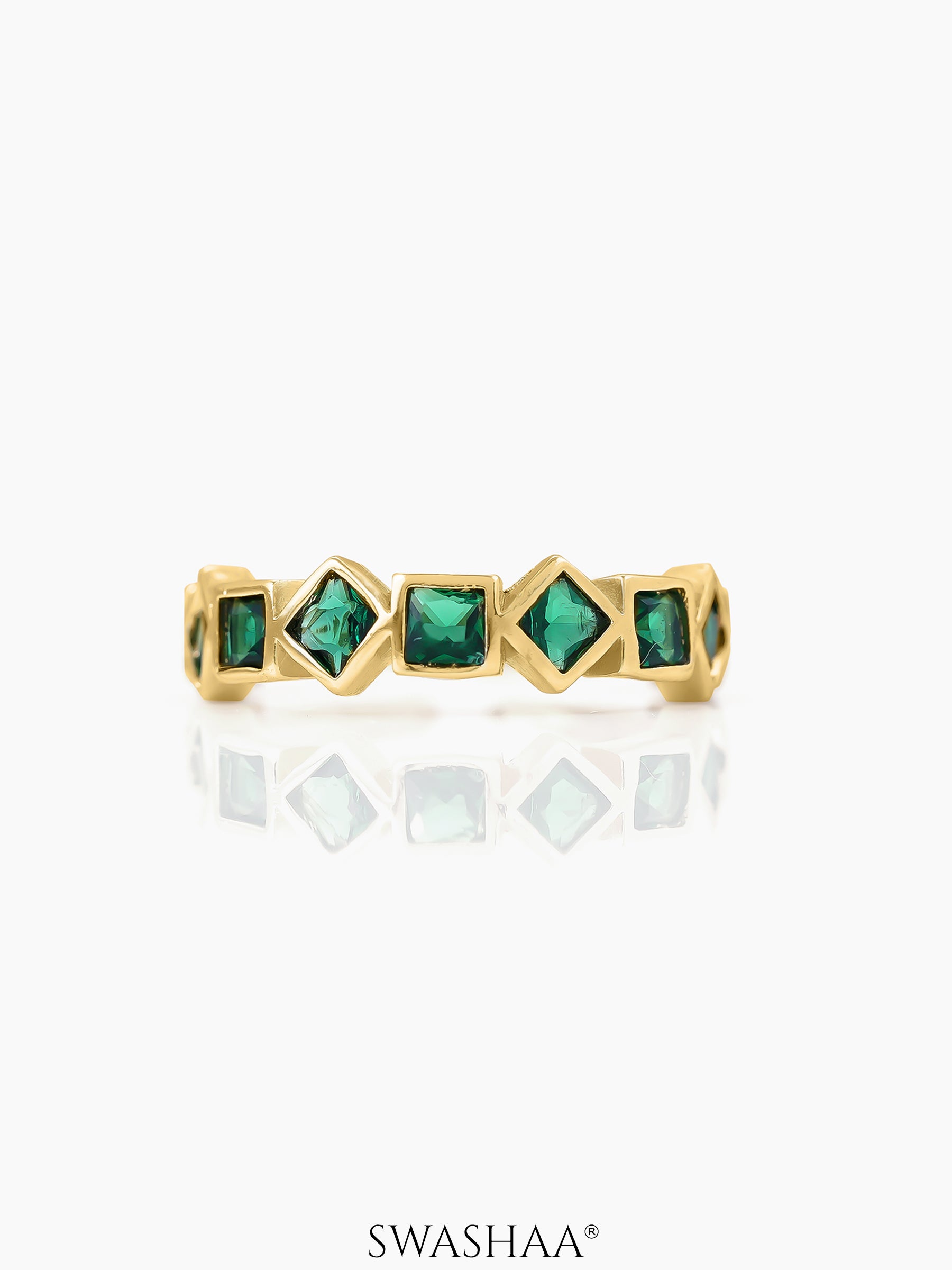 Giselle Geometric Green Emarald 18K Gold Plated Band Ring