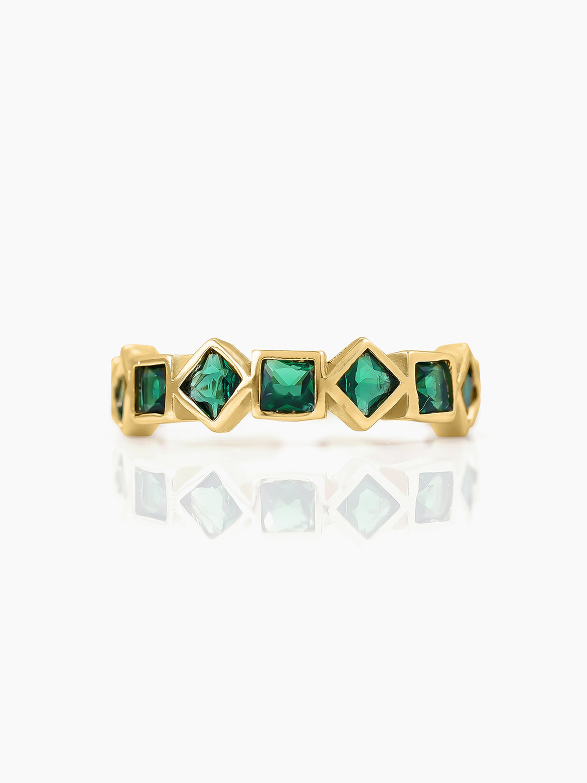Giselle Geometric Green Emarald 18K Gold Plated Band Ring