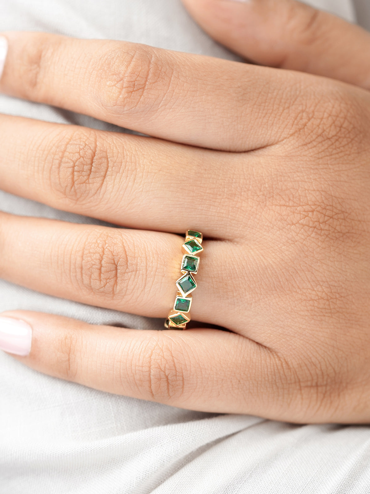 Giselle Geometric Green Emarald 18K Gold Plated Band Ring