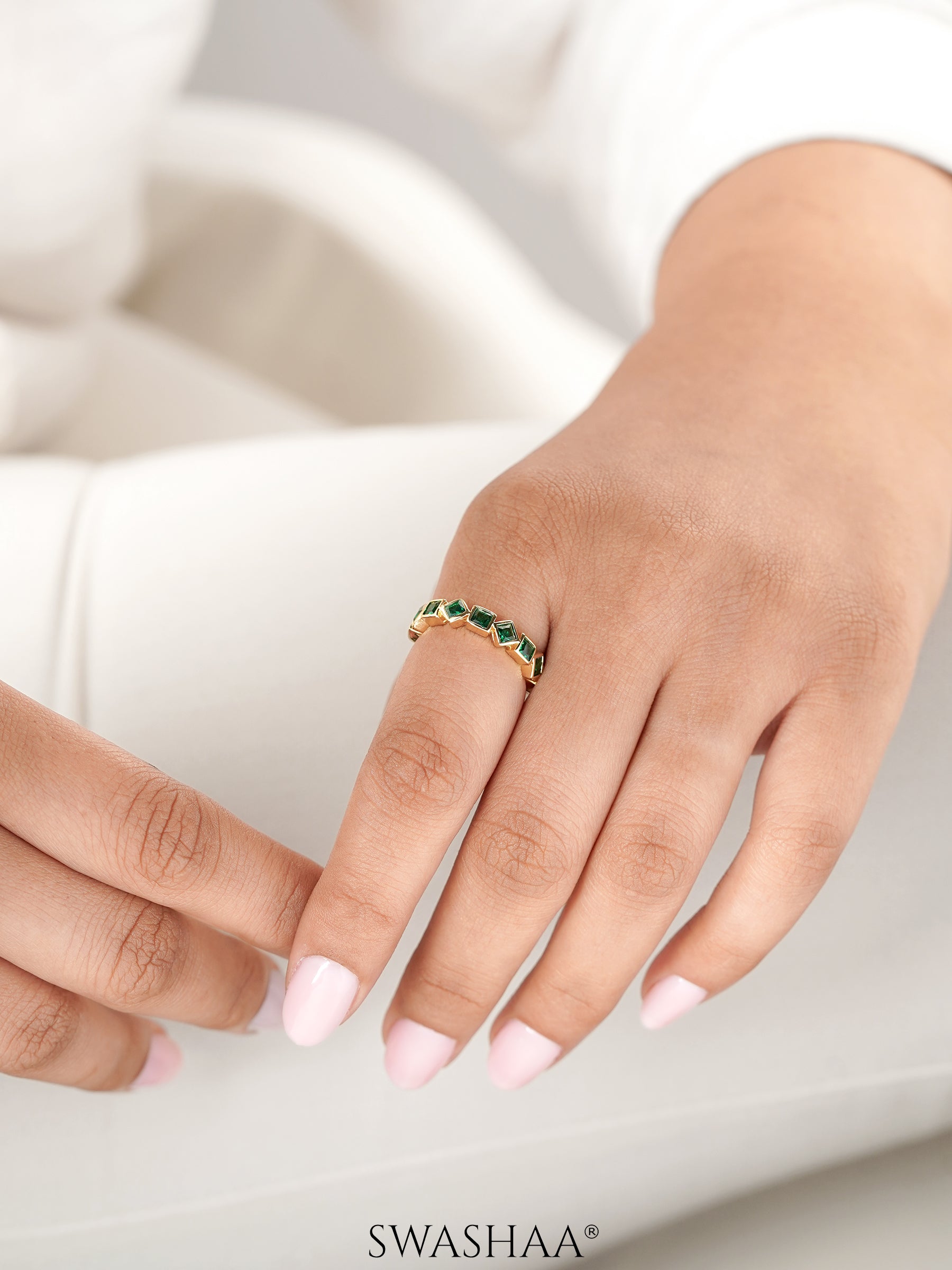 Giselle Geometric Green Emarald 18K Gold Plated Band Ring