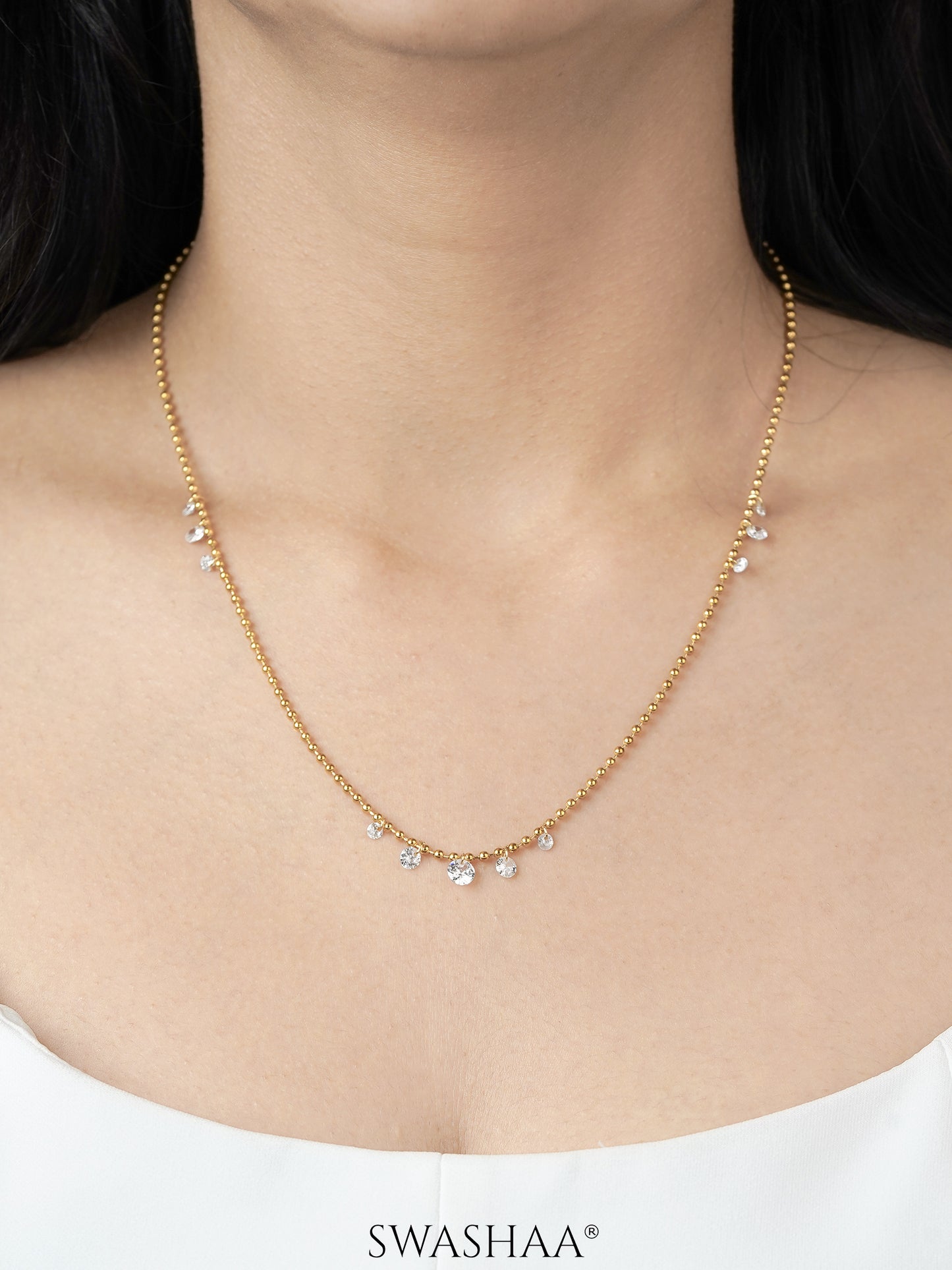 Glimmering Diamond Raindrop Charms 18K Gold Plated Necklace